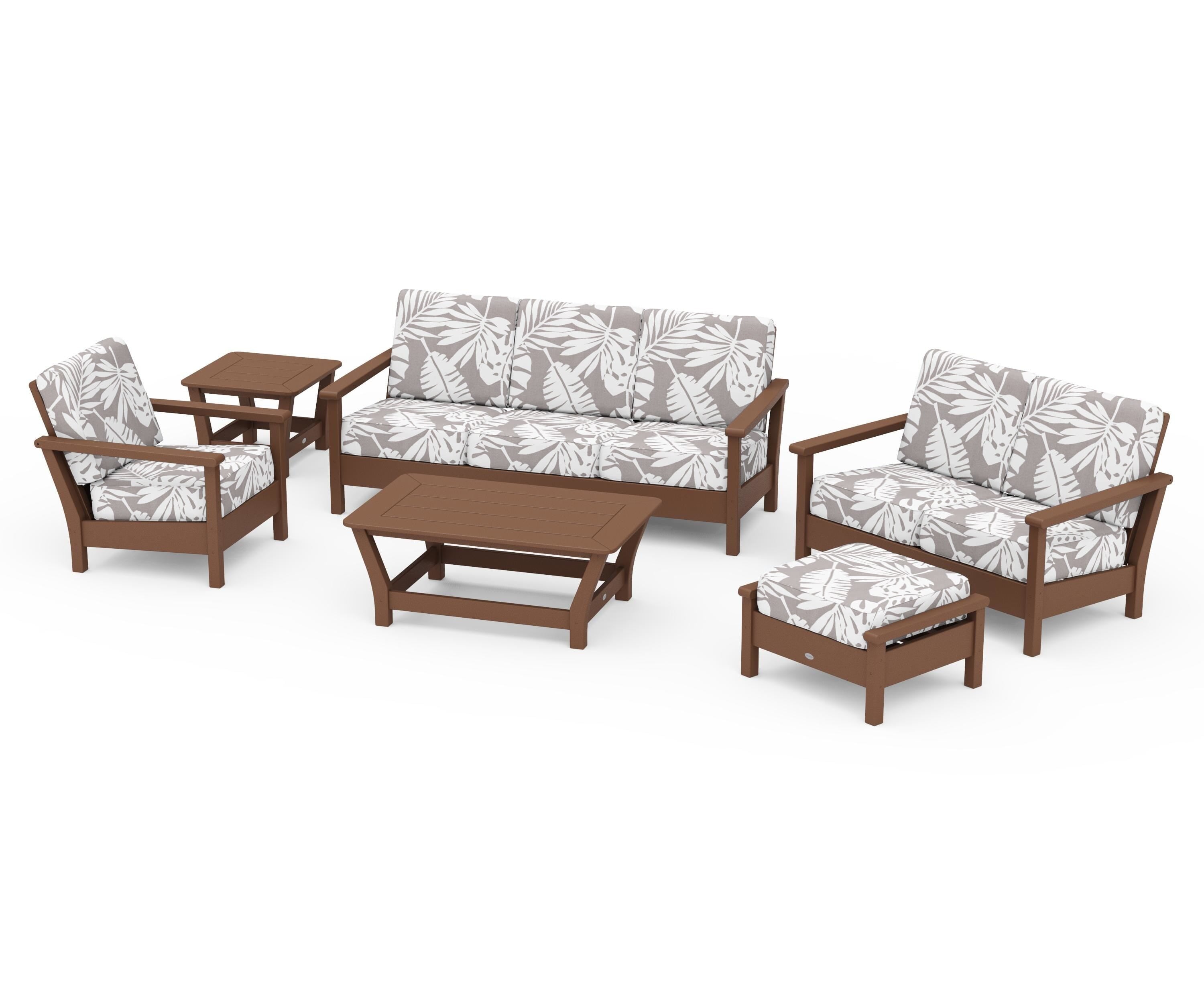 POLYWOOD® Harbour 6-Piece Outdoor Living Set in Teak / Leaf Grey Mist