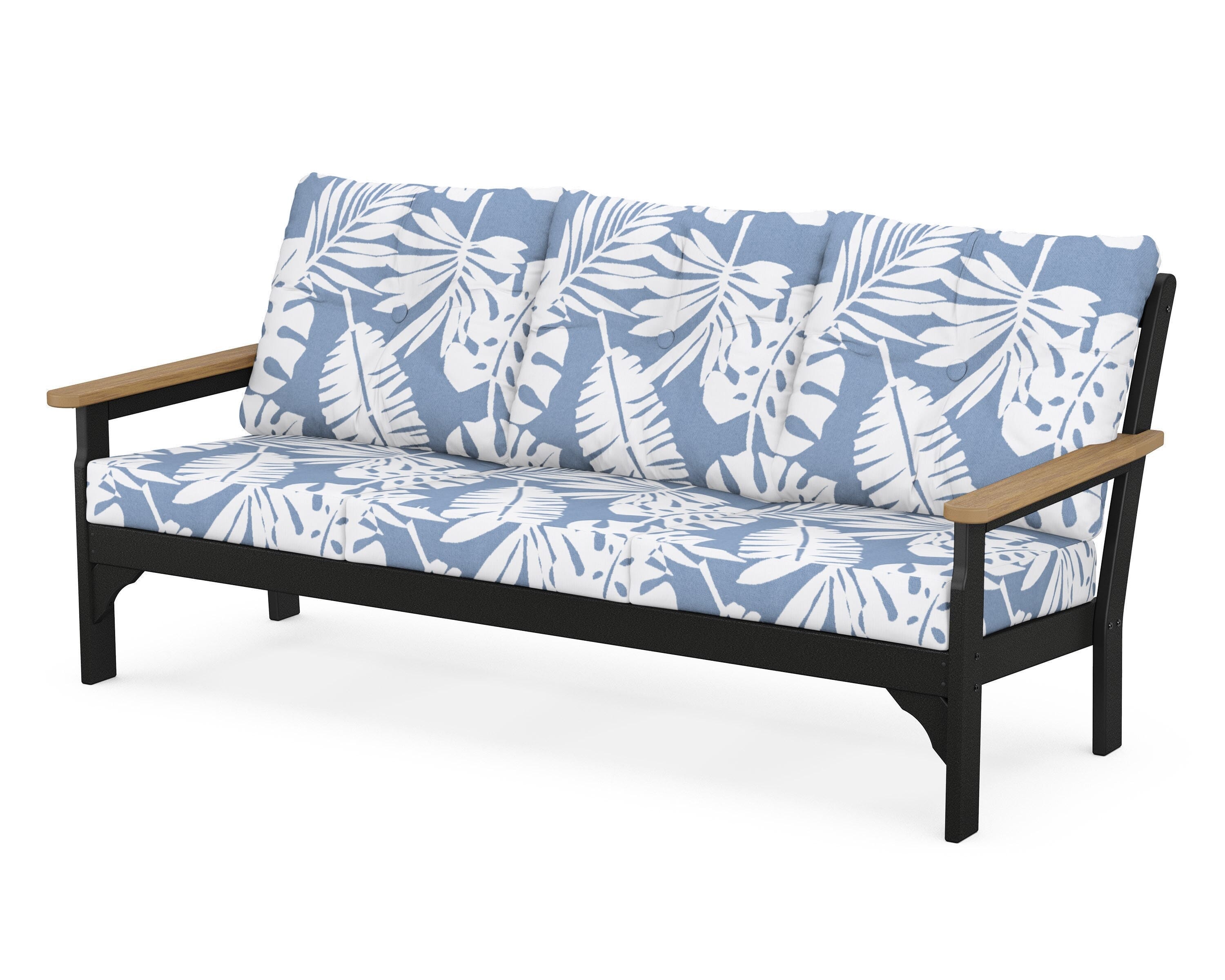 POLYWOOD® Vineyard Deep Seating Sofa in Black / Natural / Leaf Sky Blue