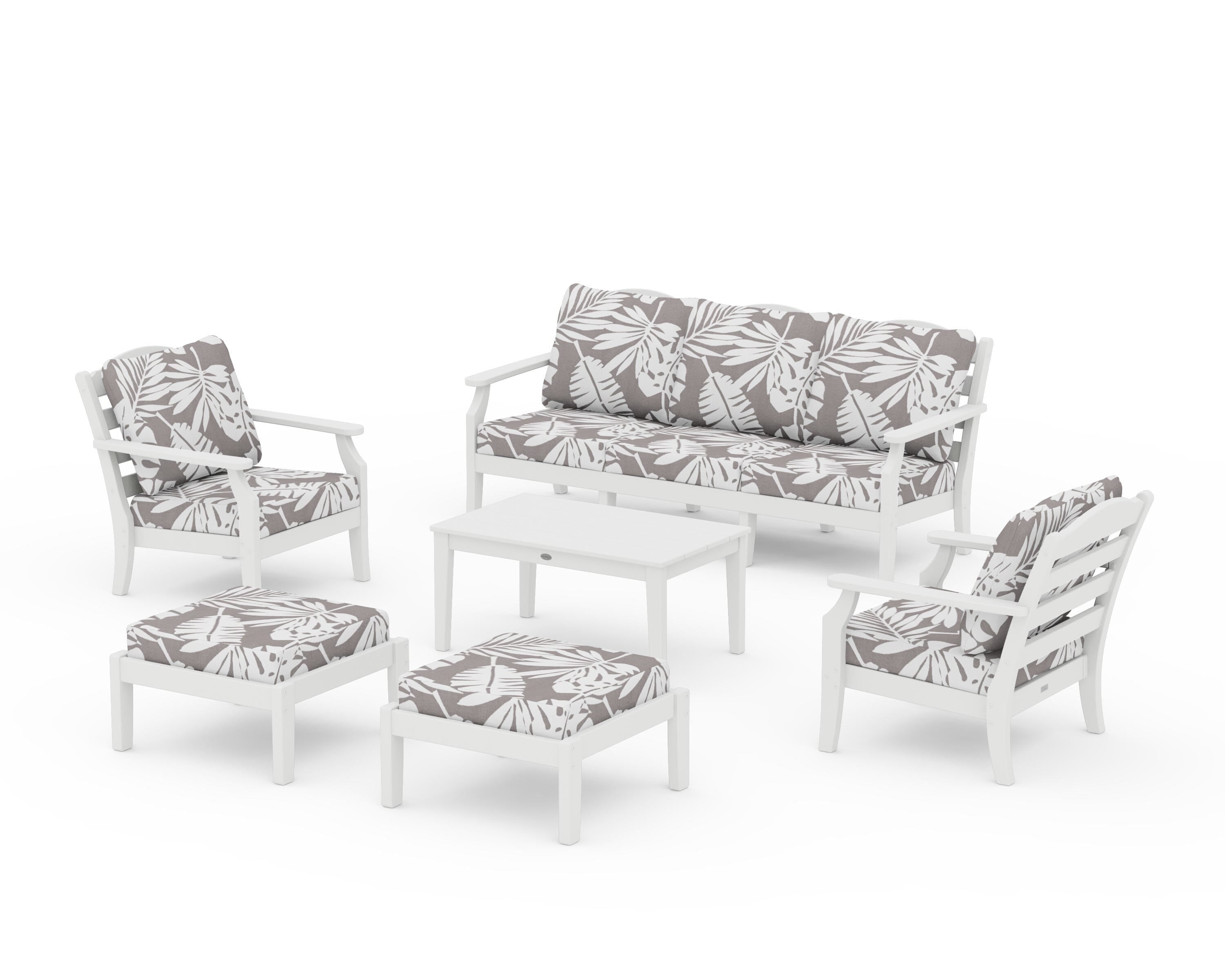 Draper James™ by POLYWOOD® Savannah 6-Piece Lounge Sofa Set in White / Leaf Grey Mist