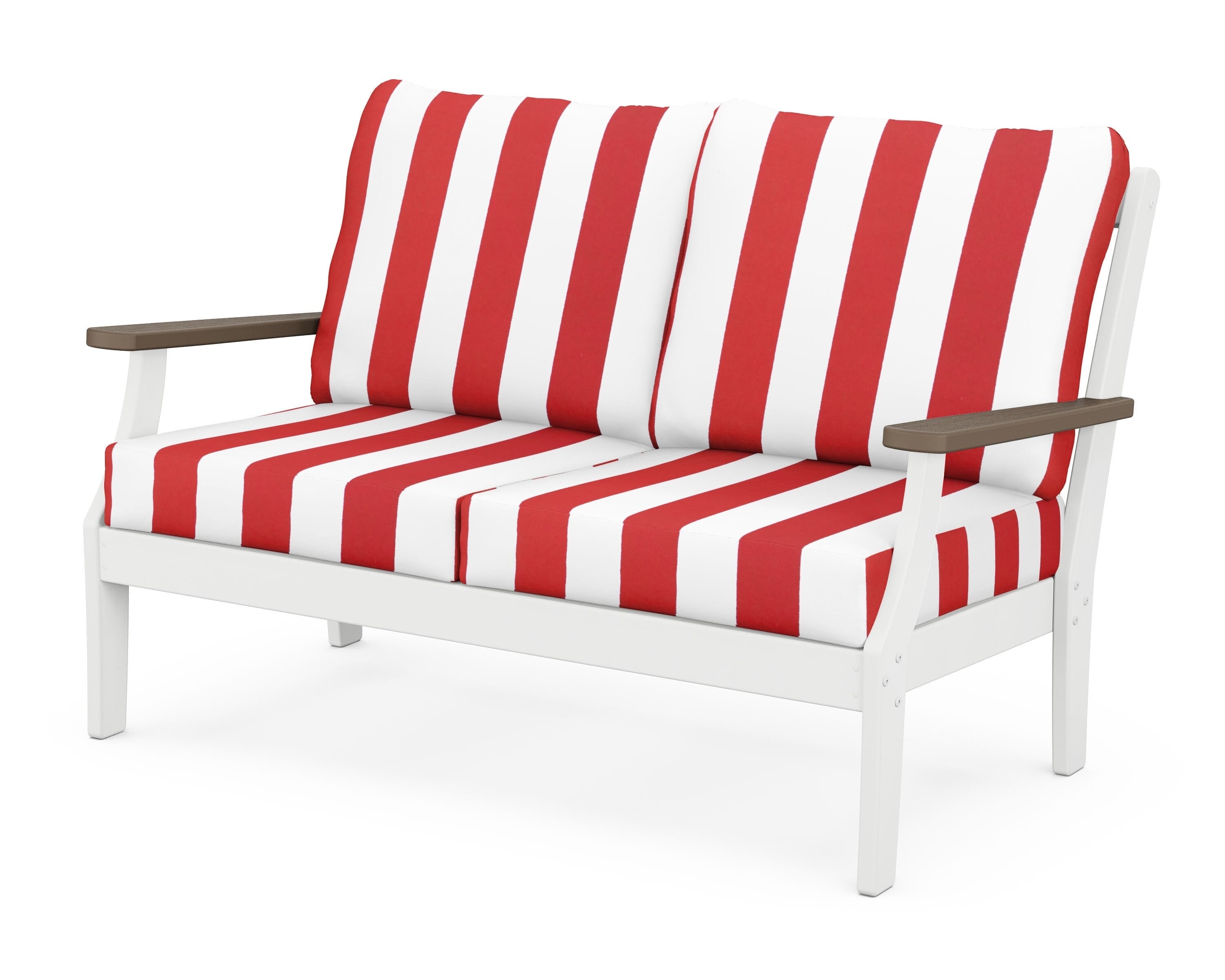 POLYWOOD® Braxton Deep Seating Loveseat in White / Kona / Cabana Stripe Crimson
