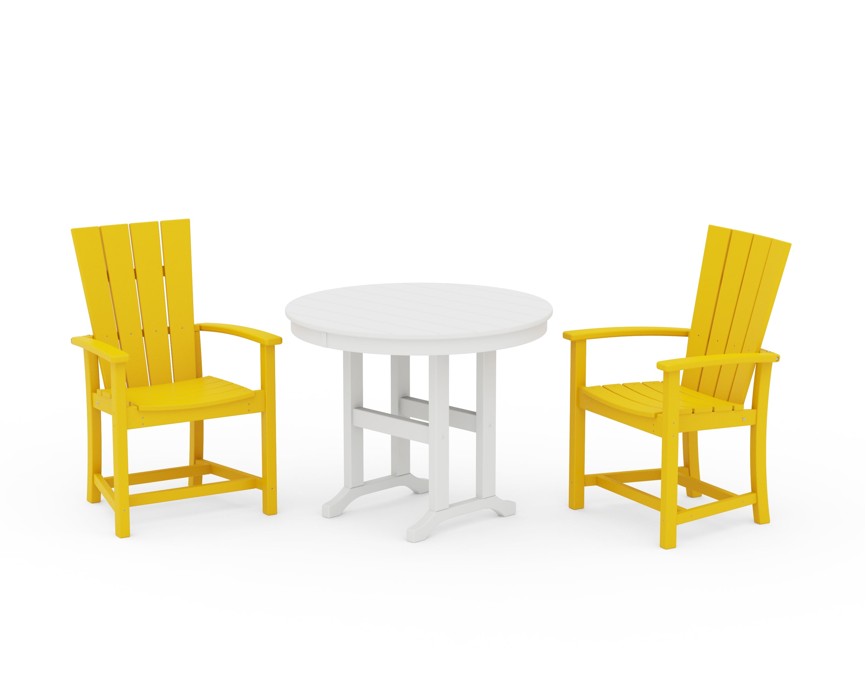 POLYWOOD® Quattro 3-Piece Round Farmhouse Dining Set in Lemon / White