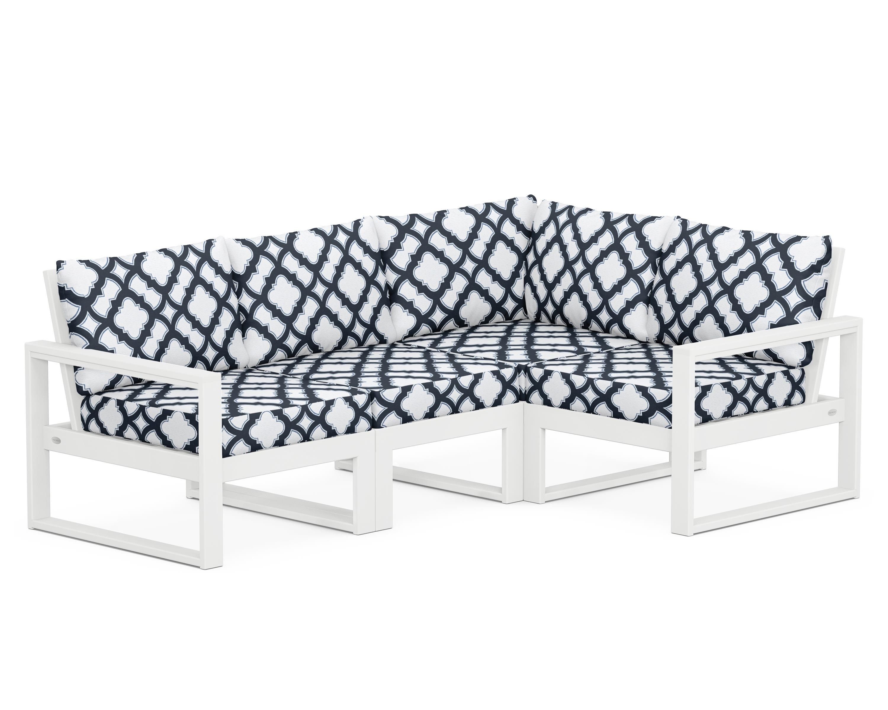 POLYWOOD® EDGE 4-Piece Modular Deep Seating Set in White / Trellis Marine Indigo