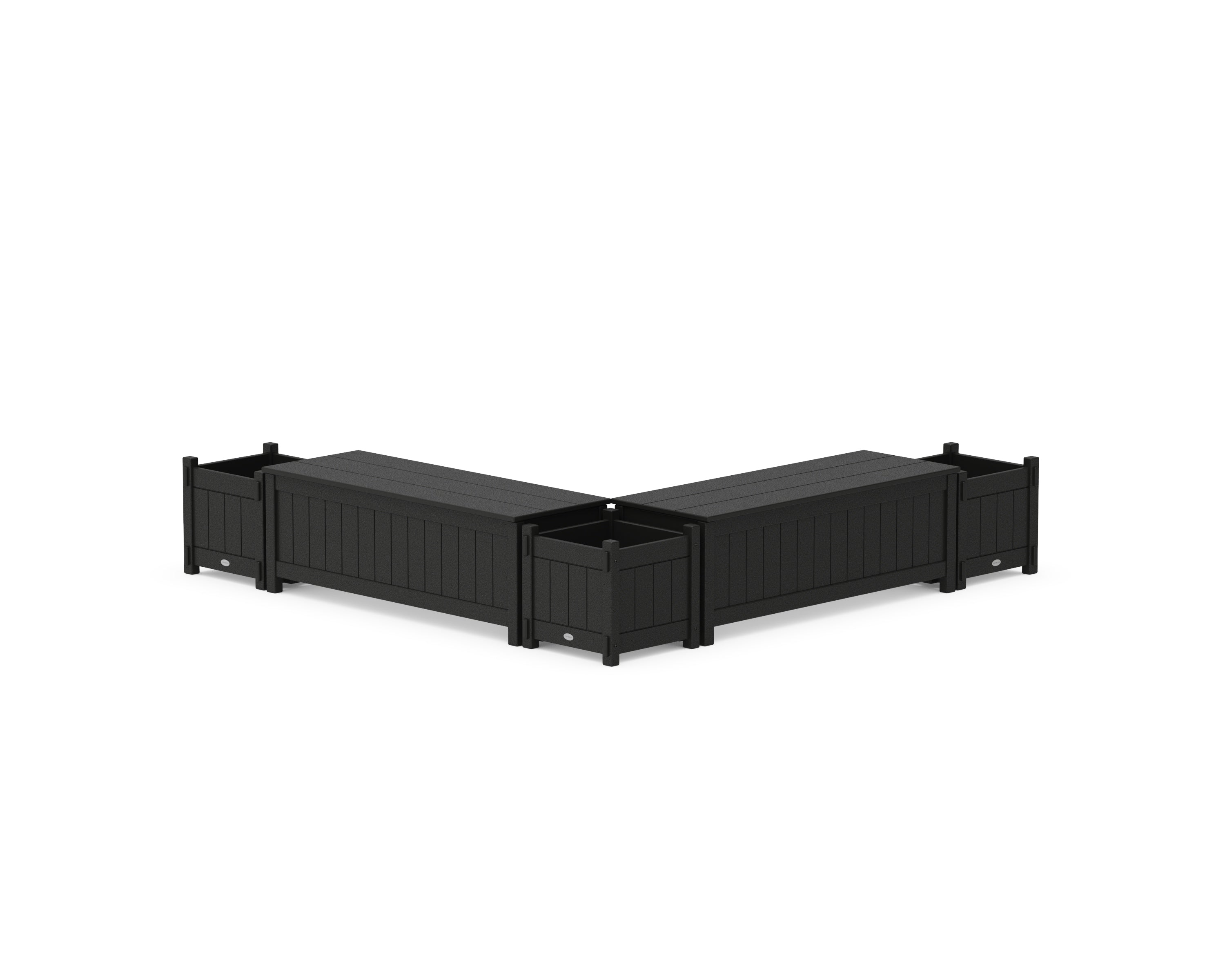 POLYWOOD® 48" Vineyard L- Shaped Planter Storage Bench Corner Set in Black