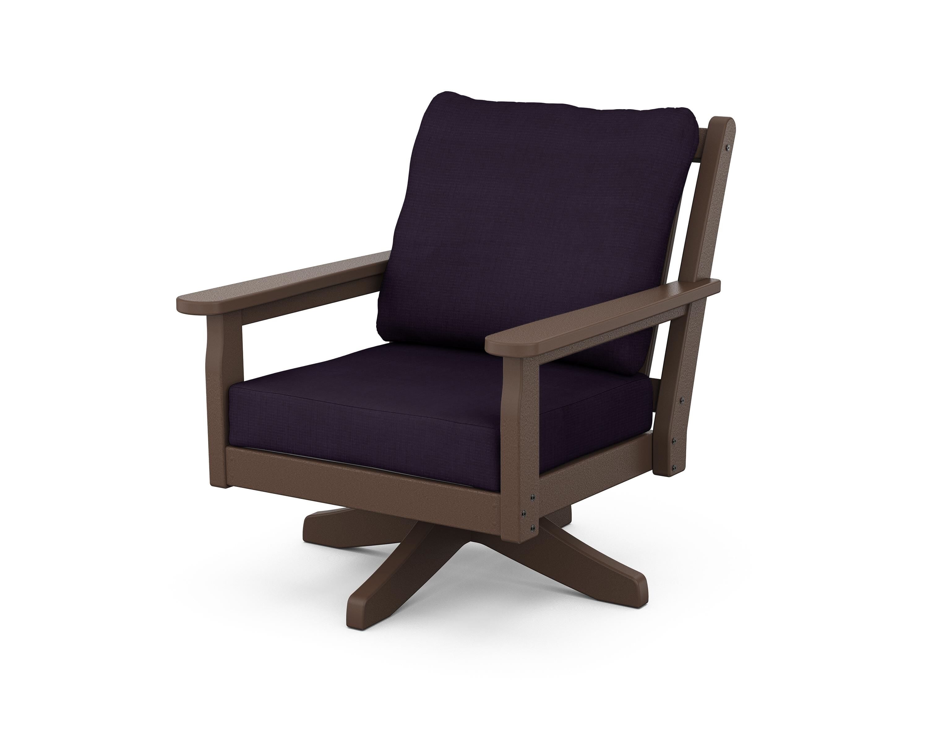 POLYWOOD® Chippendale Deep Seating Swivel Chair in Mahogany / Navy Linen