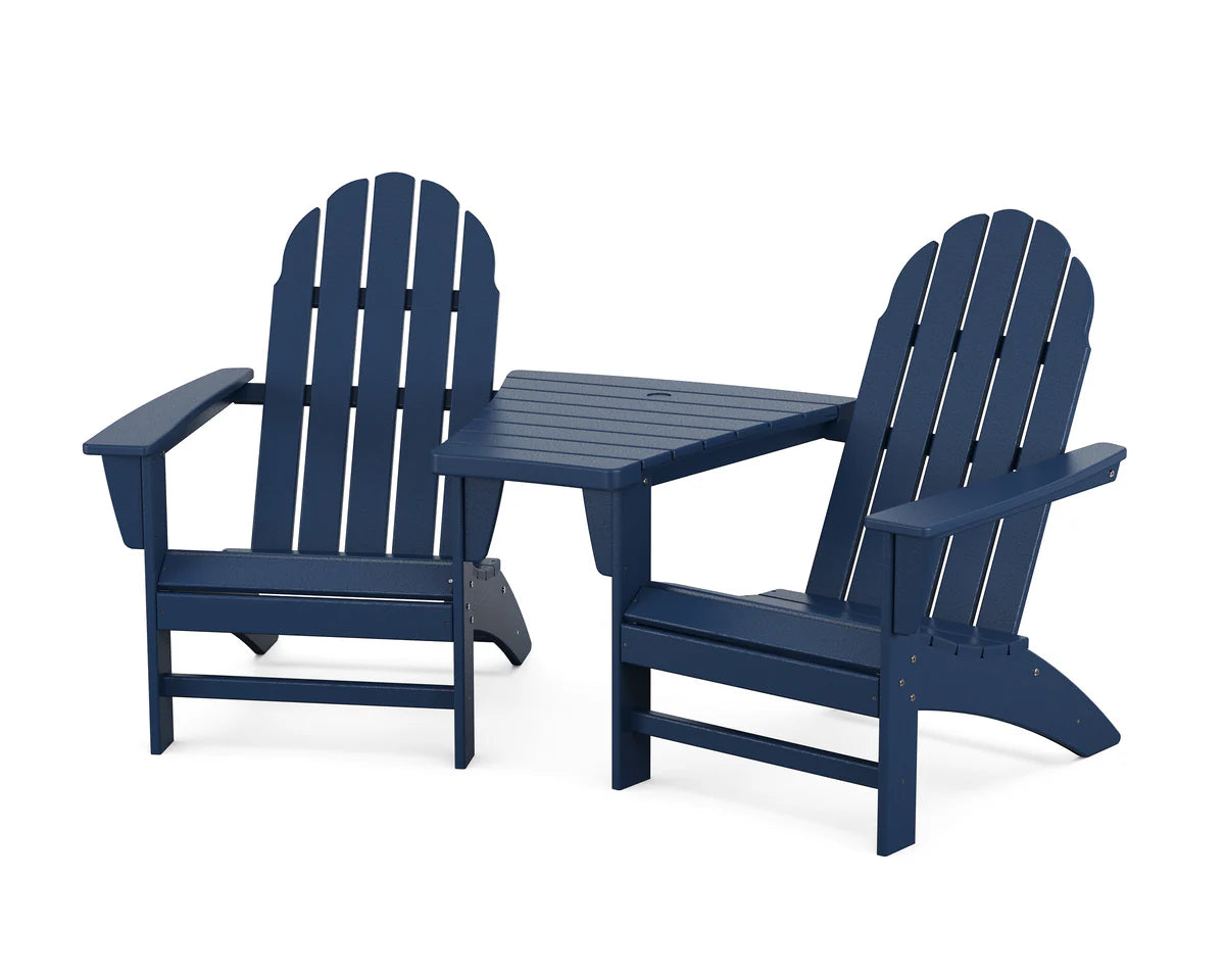 Vineyard 3-Piece Adirondack Set with Angled Connecting Table