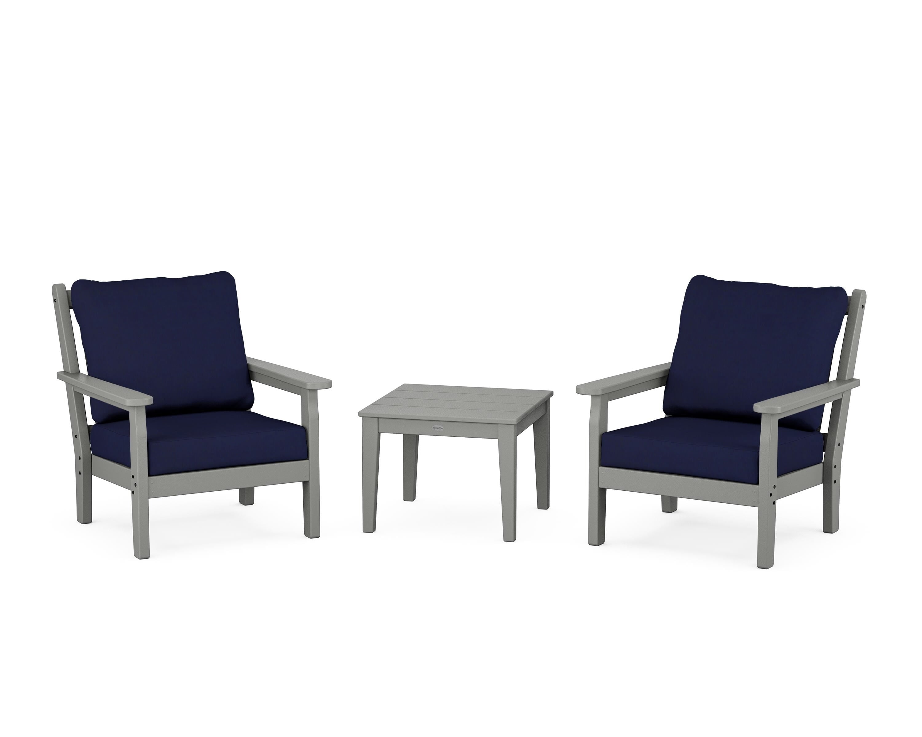 POLYWOOD® Chippendale 3-Piece Deep Seating Set in Slate Grey / Navy