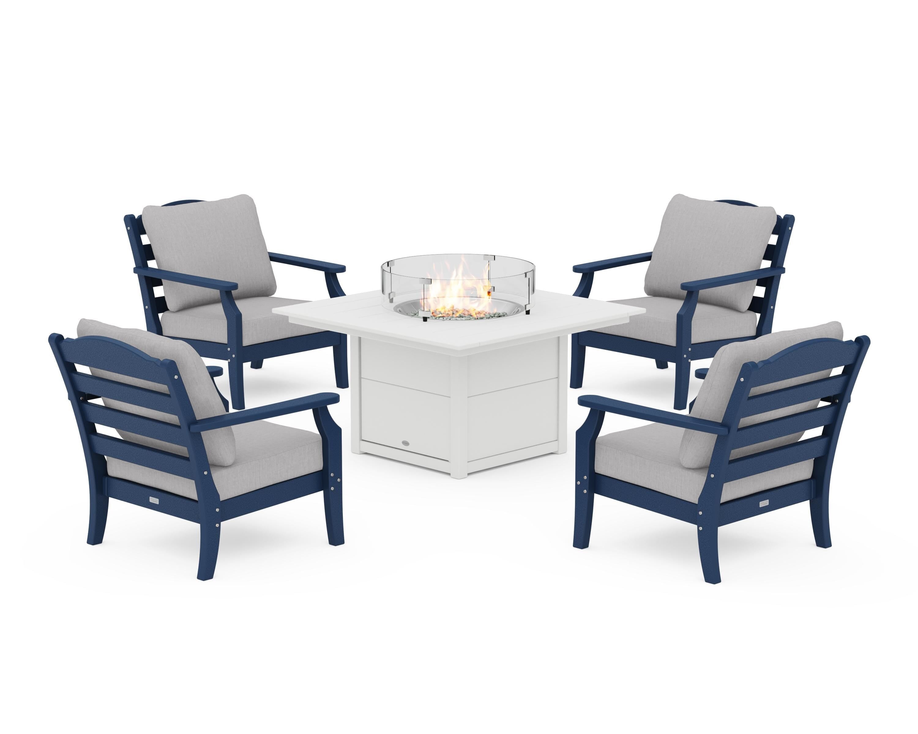 Draper James™ by POLYWOOD® Savannah 5-Piece Deep Seating Set with Fire Pit Table in Navy / Granite