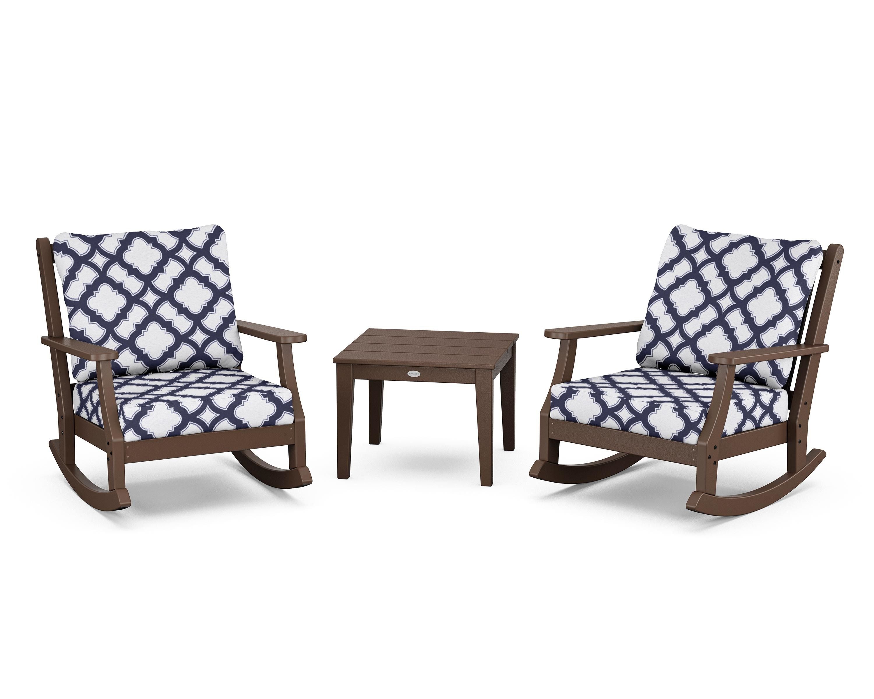 Country Living Wovendale 3-Piece Deep Seating Rocker Set in Mahogany / Trellis Navy