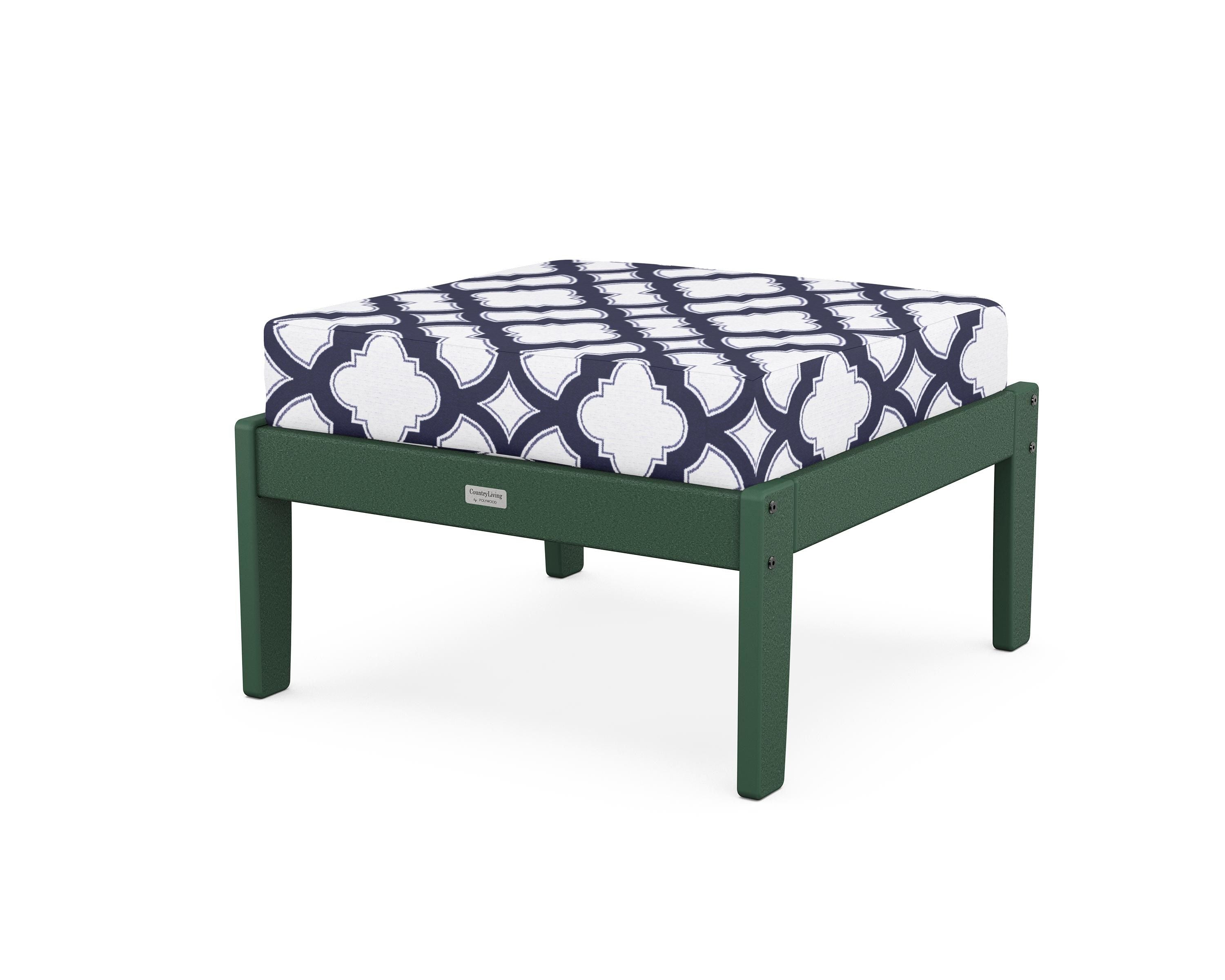 Country Living Cottage Deep Seating Ottoman in Green / Trellis Navy