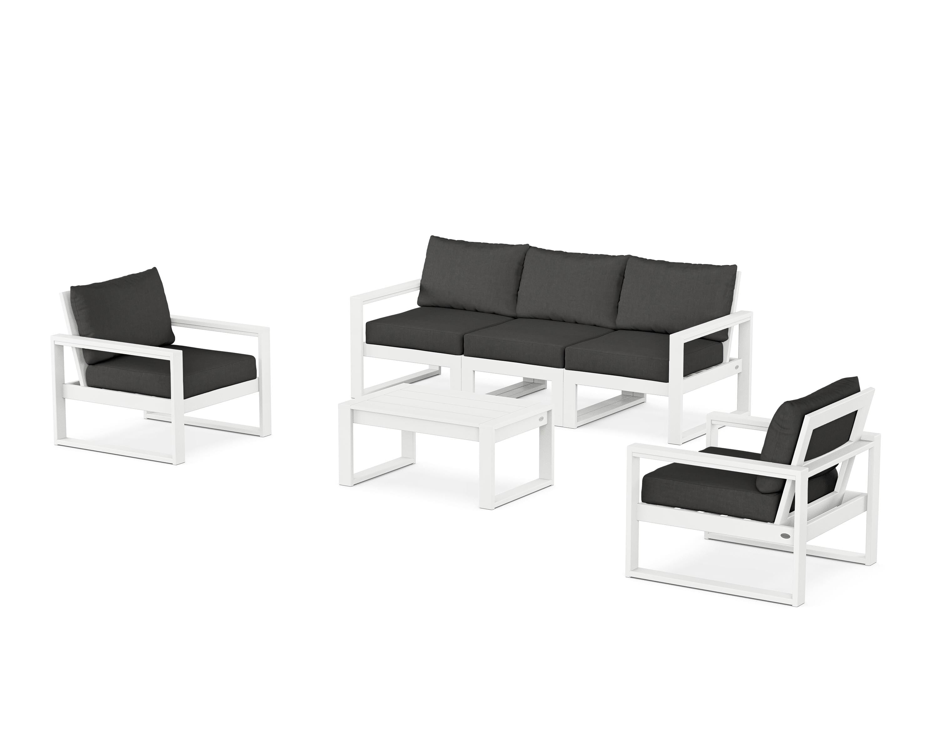 POLYWOOD® EDGE Sectional 4-Piece Deep Seating Set with Sofa in White / Spectrum Carbon