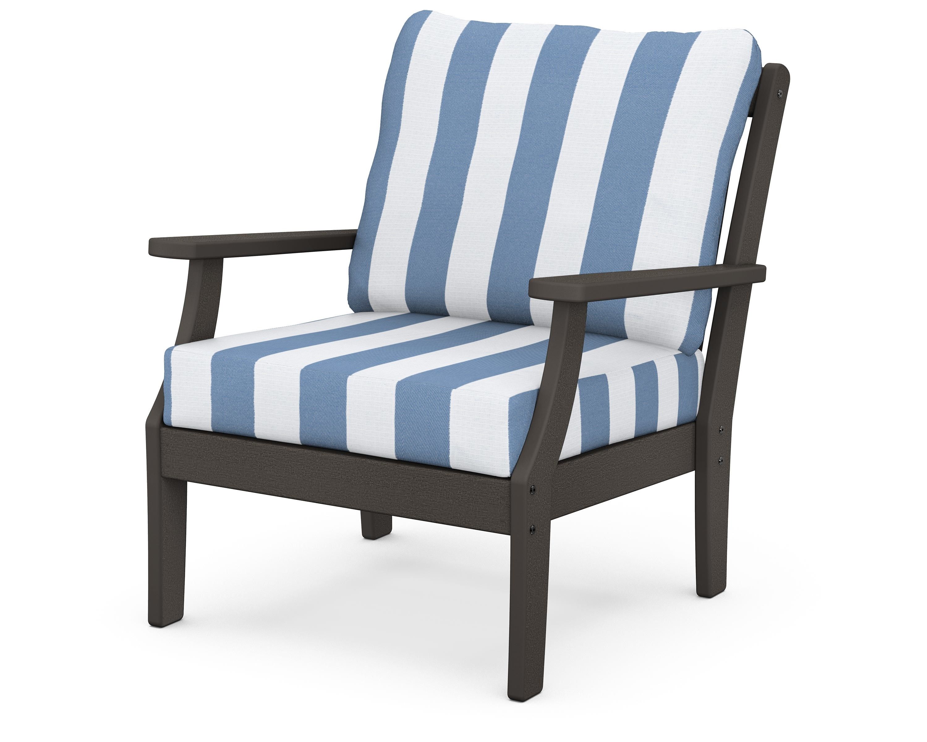 POLYWOOD® Braxton Deep Seating Chair in Vintage Coffee / Cabana Stripe Sky Blue