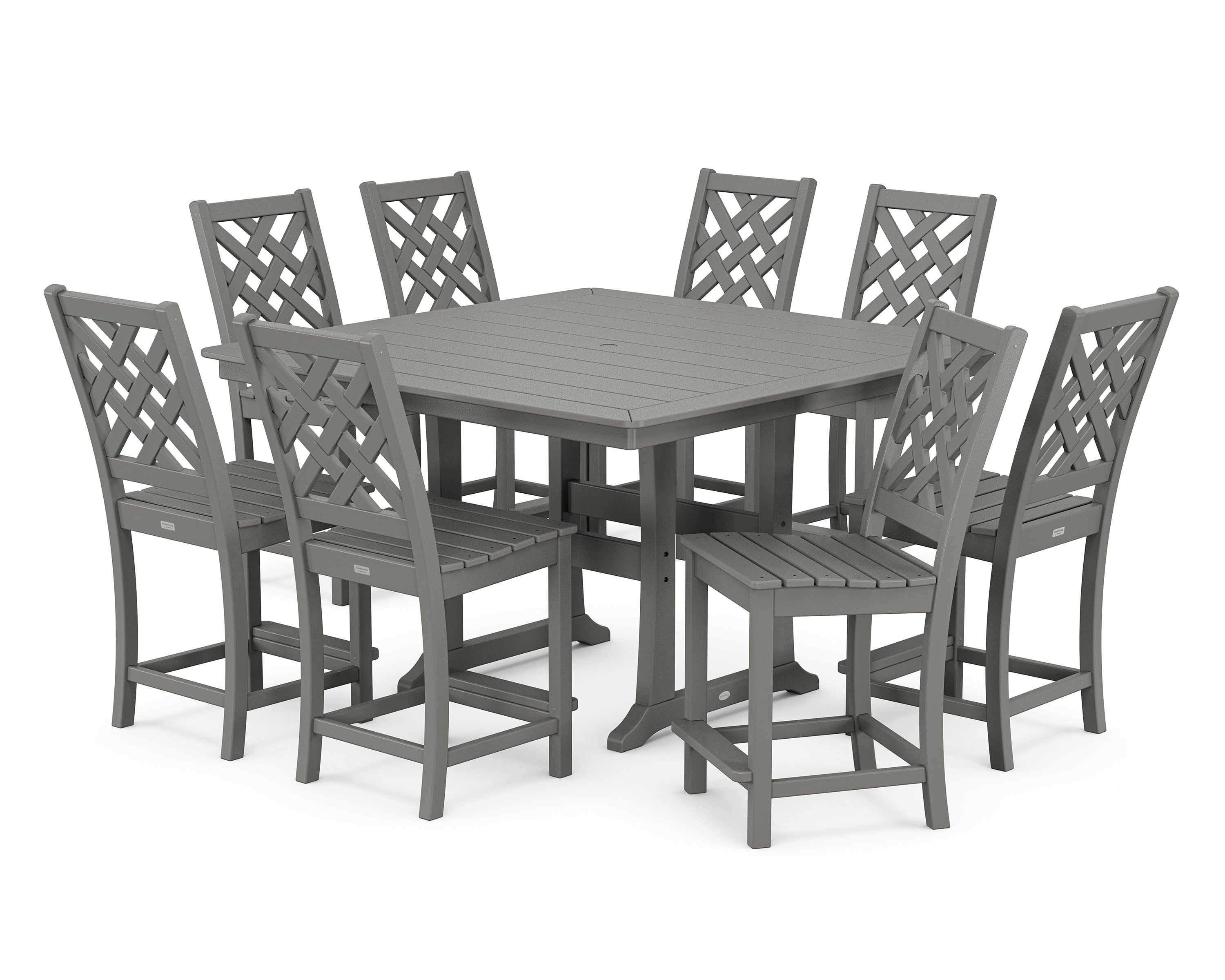 Country Living Wovendale Side Chair 9-Piece Square Counter Set with Trestle Legs in Slate Grey