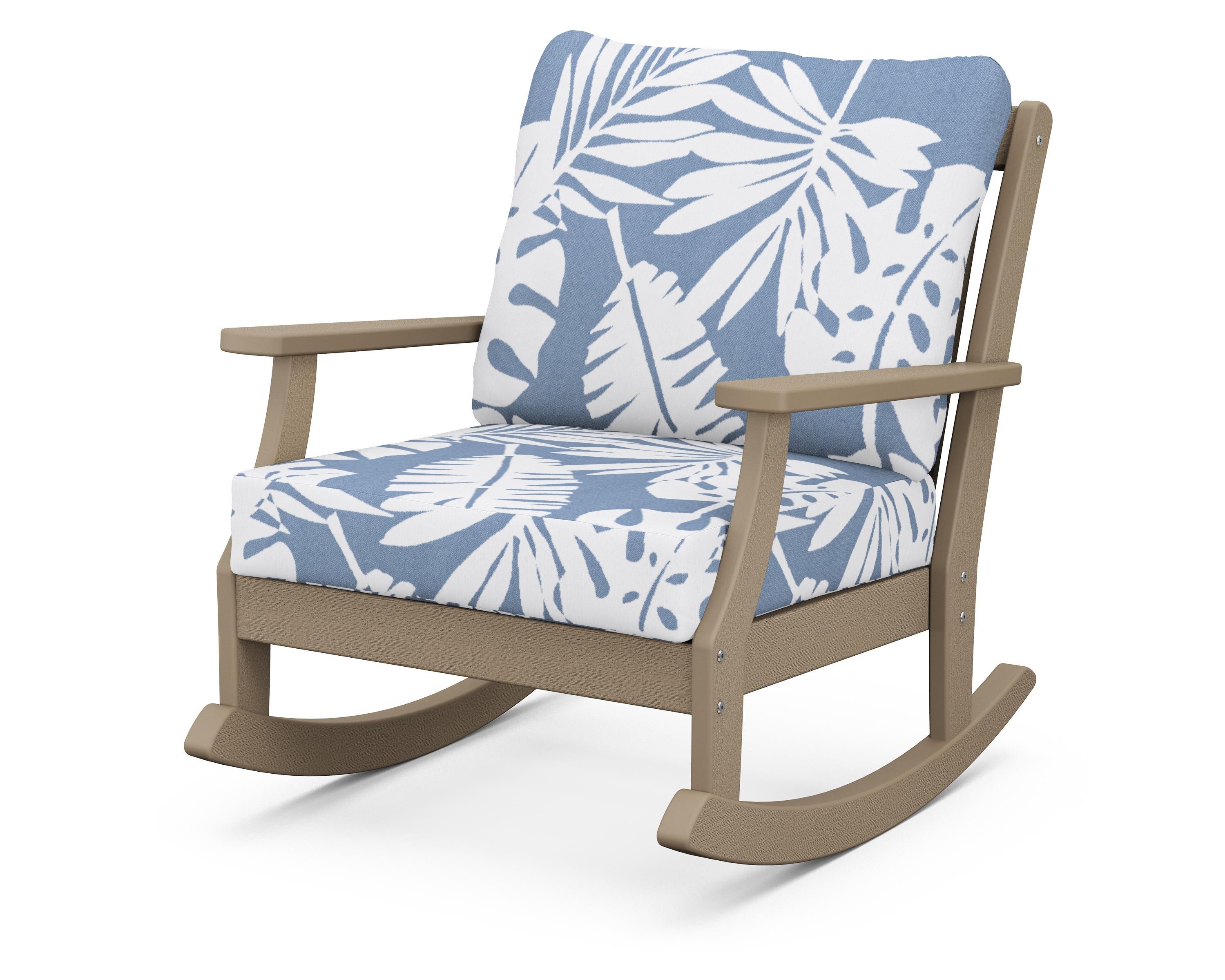 POLYWOOD® Braxton Deep Seating Rocking Chair in Vintage Sahara / Leaf Sky Blue