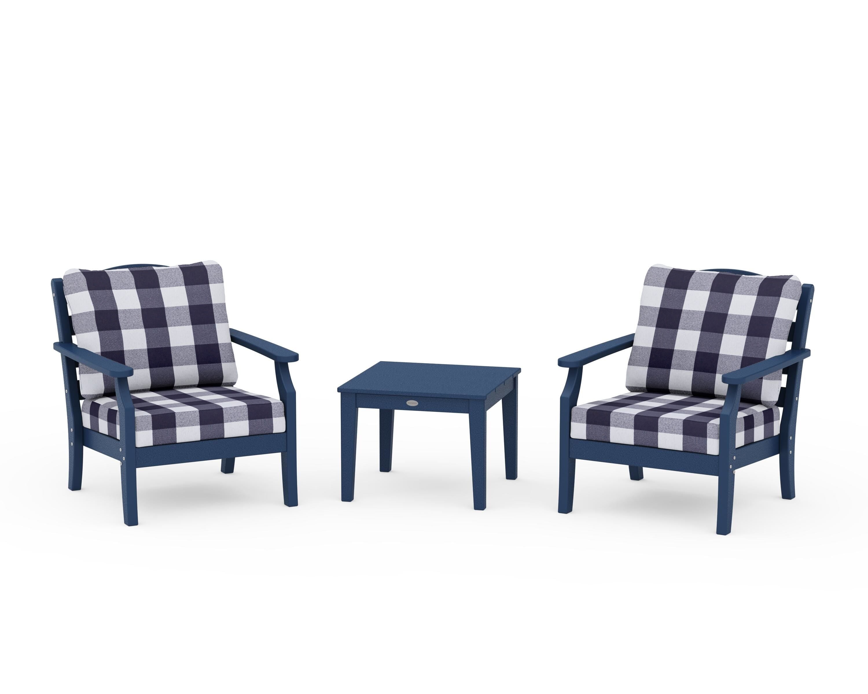 Draper James™ by POLYWOOD® Savannah 3-Piece Deep Seating Set in Navy / Buffalo Plaid Navy
