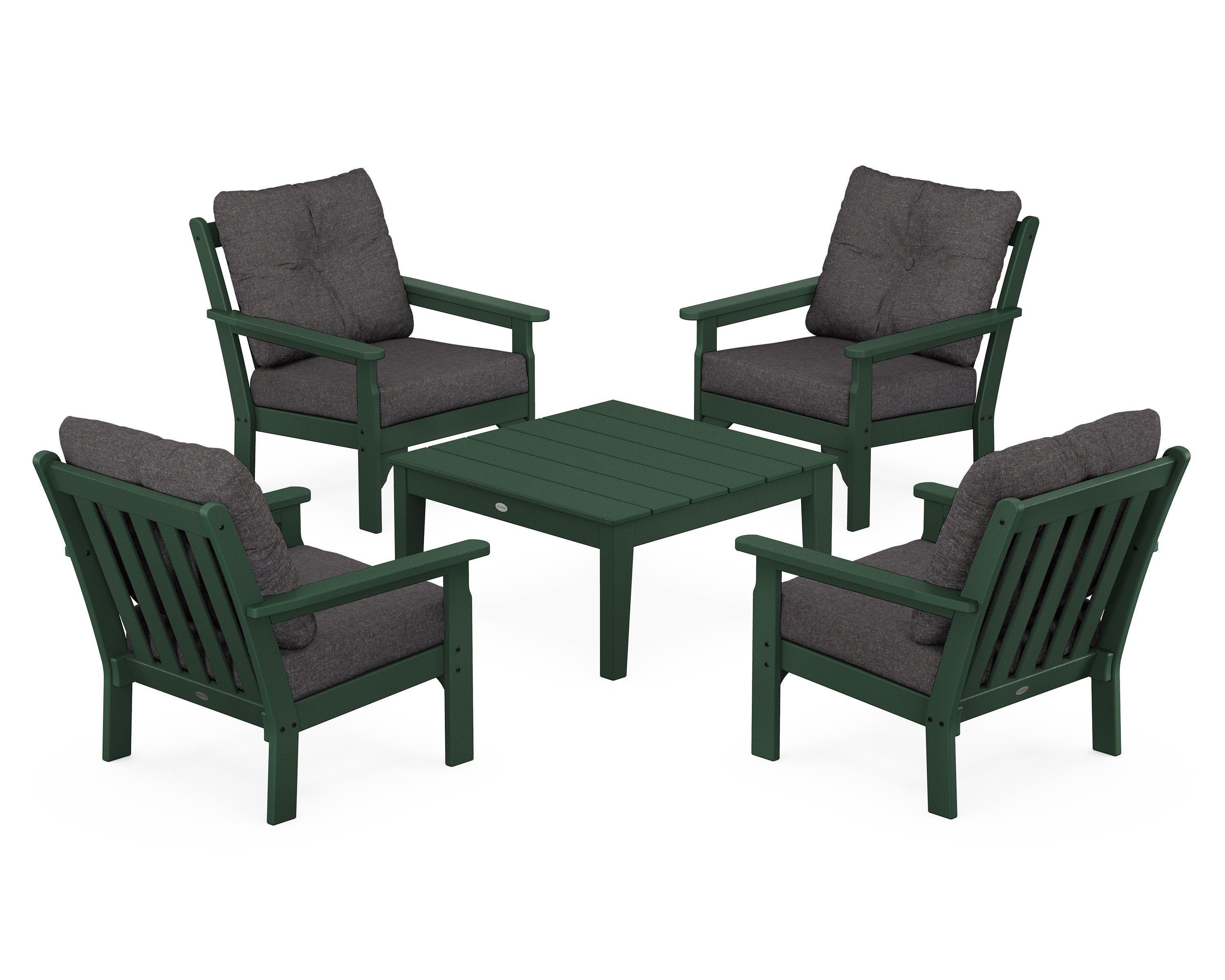 POLYWOOD® Vineyard 5-Piece Deep Seating Conversation Set in Green / Ash Charcoal