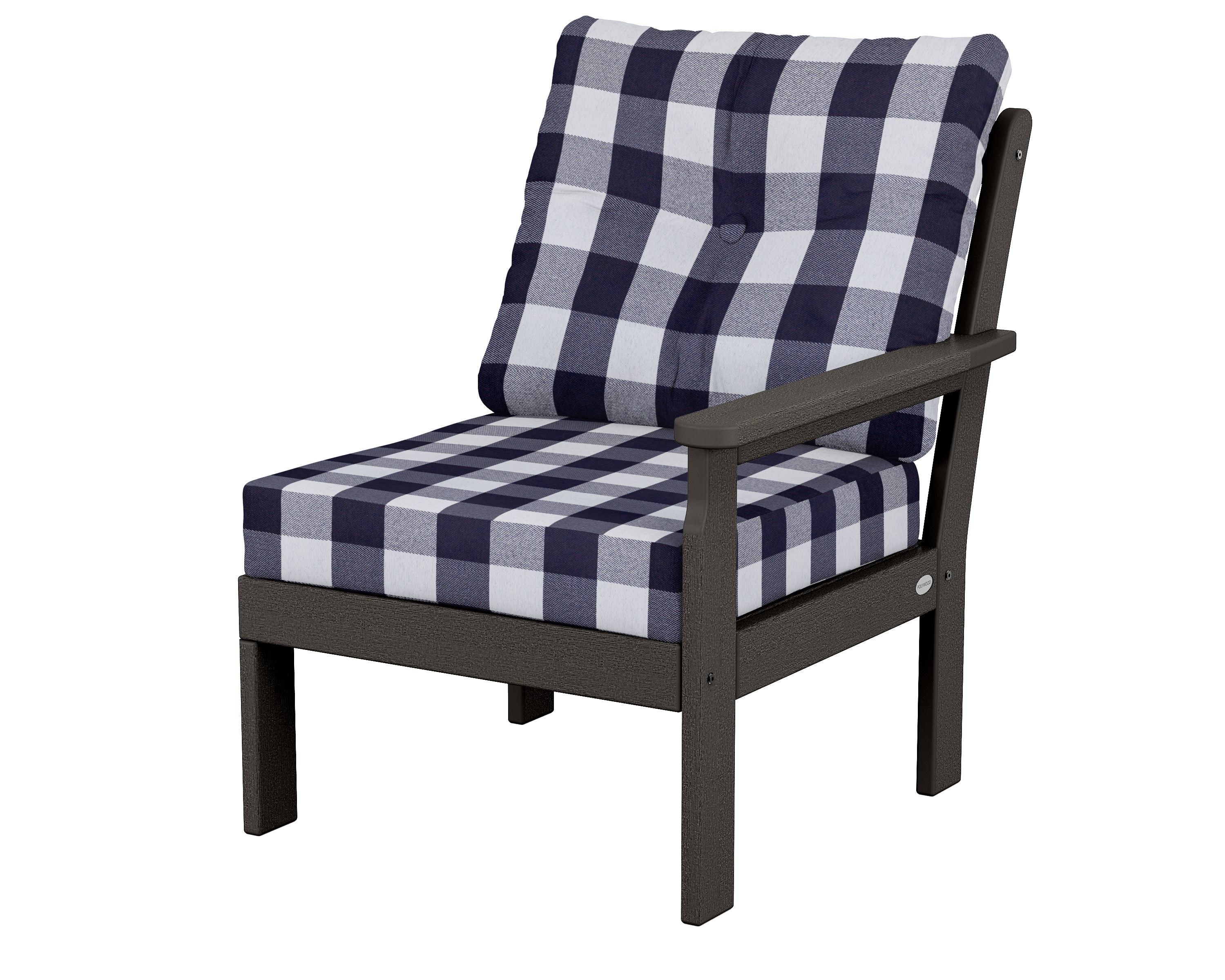POLYWOOD® Vineyard Modular Right Arm Chair in Vintage Coffee / Buffalo Plaid Navy