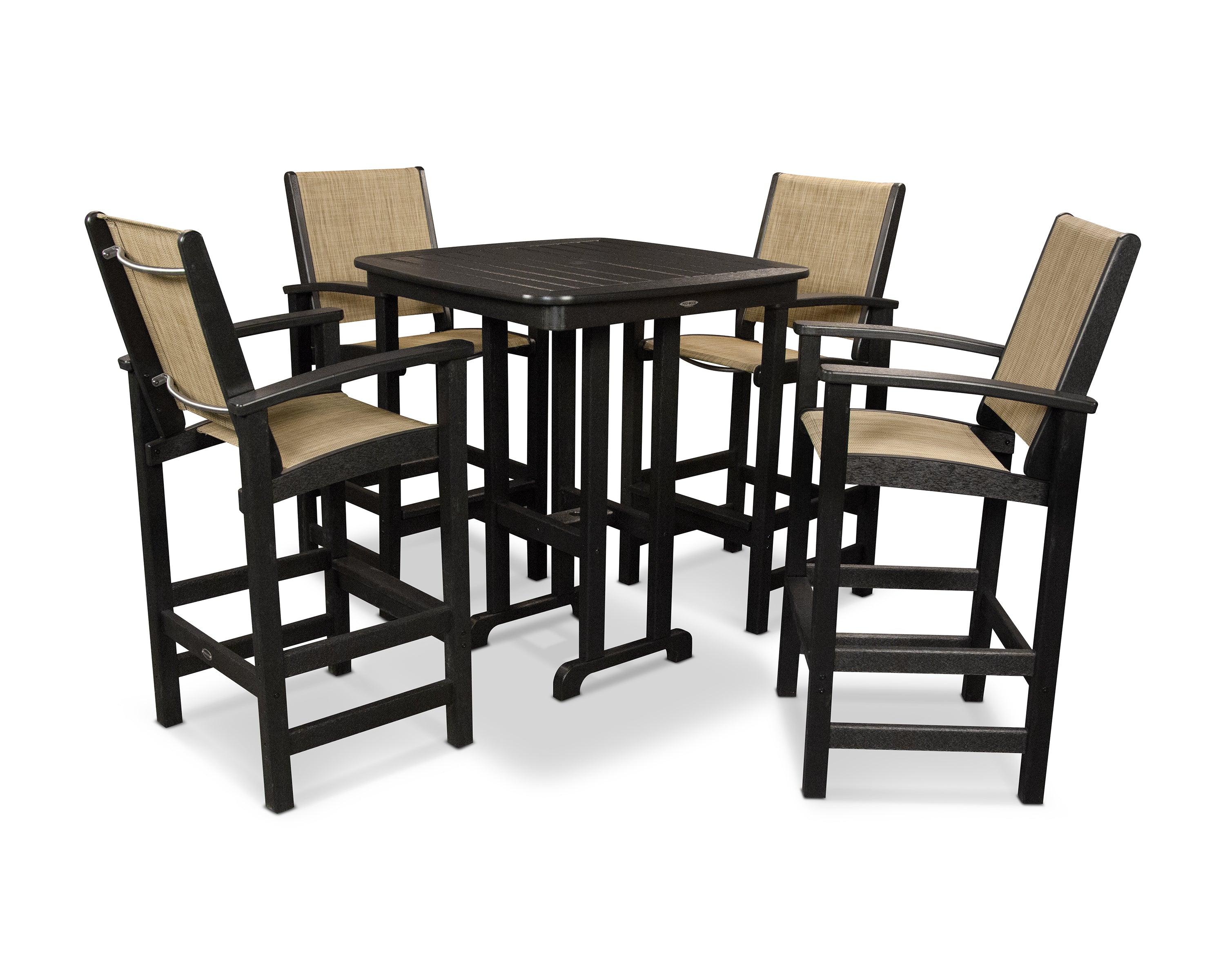 POLYWOOD® Coastal 5-Piece Bar Set in Black / Burlap Sling