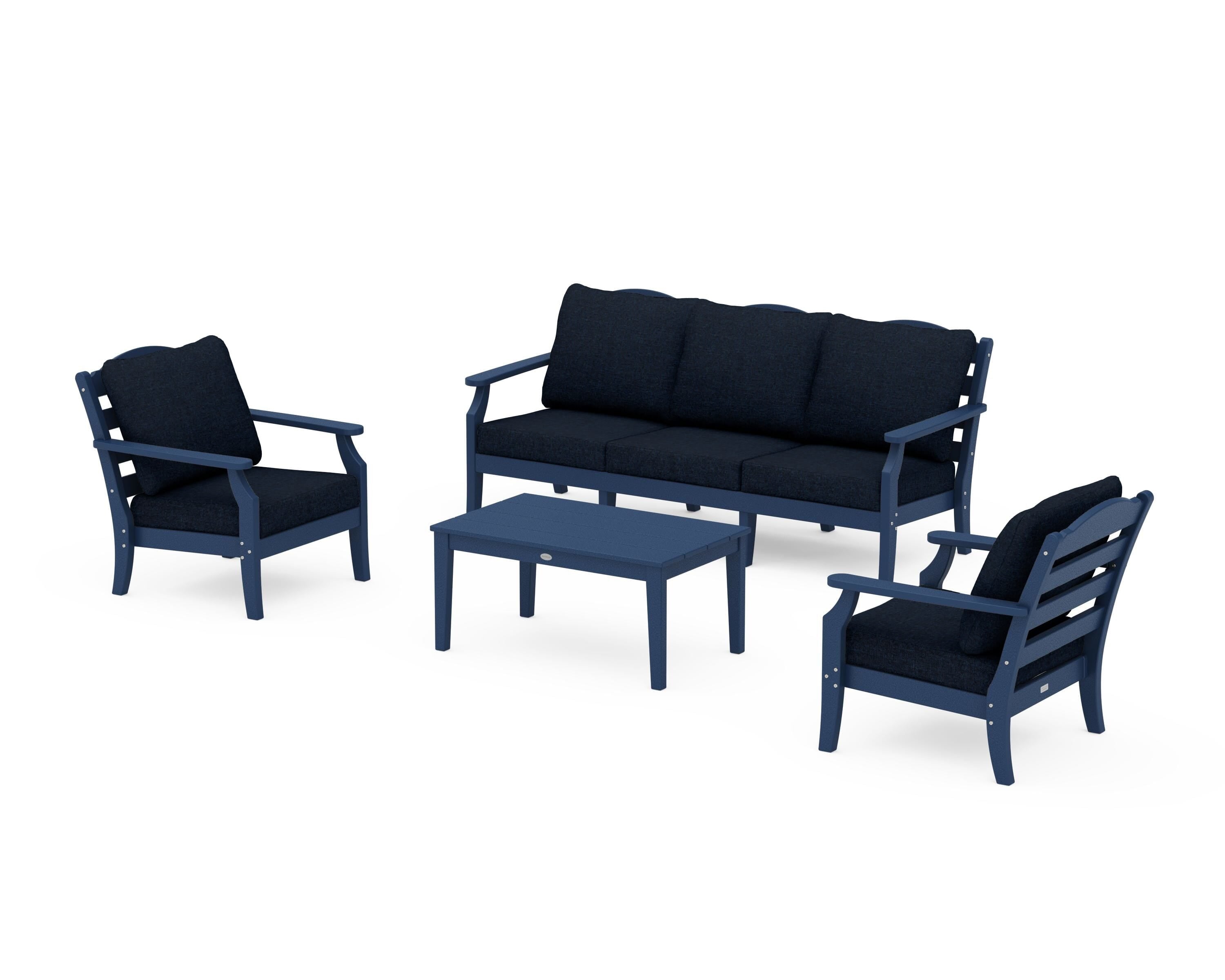 Draper James™ by POLYWOOD® Savannah 4-Piece Deep Seating Set with Sofa in Navy / Marine Indigo