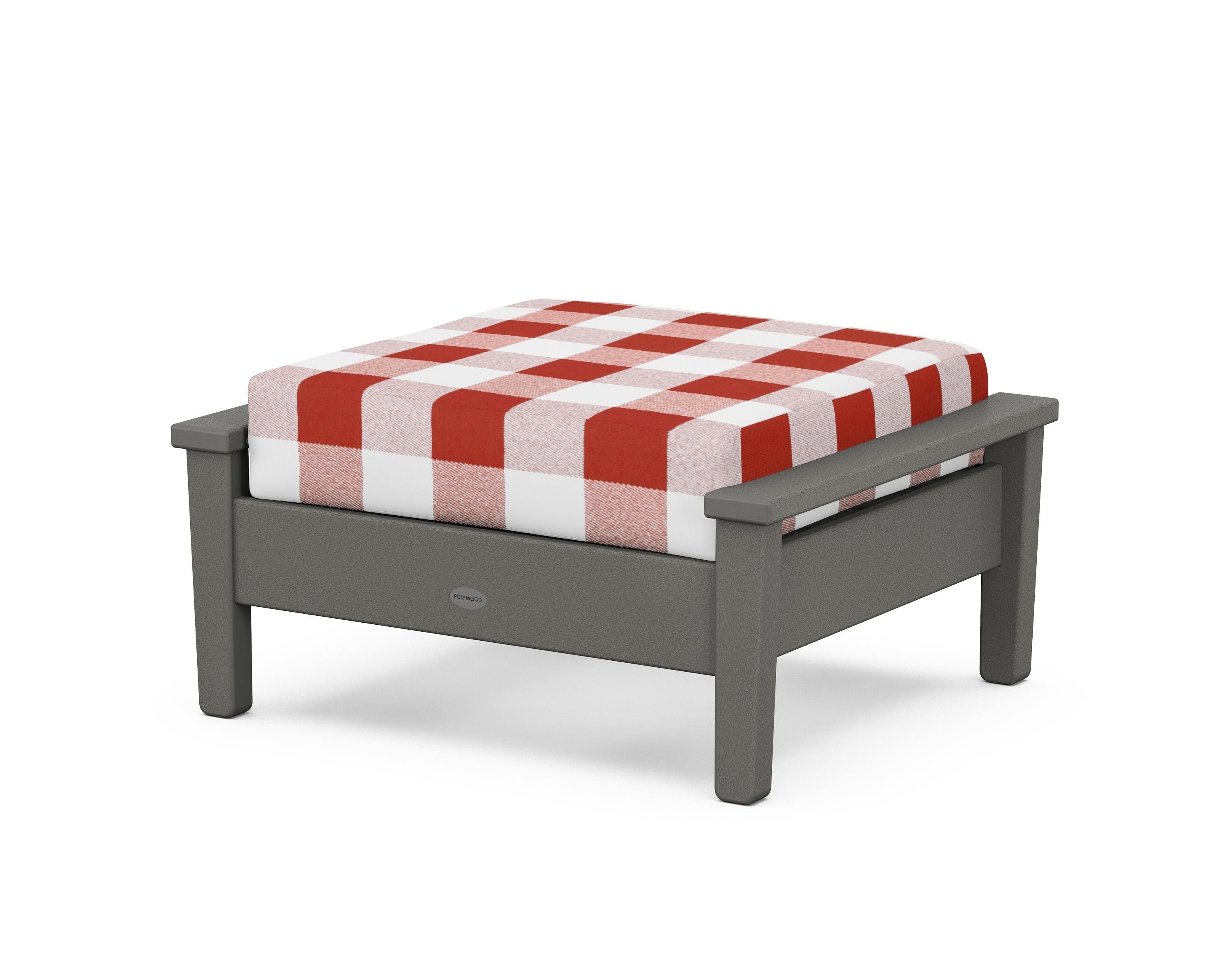 POLYWOOD® Prescott Deep Seating Ottoman in Slate Grey / Buffalo Plaid Crimson