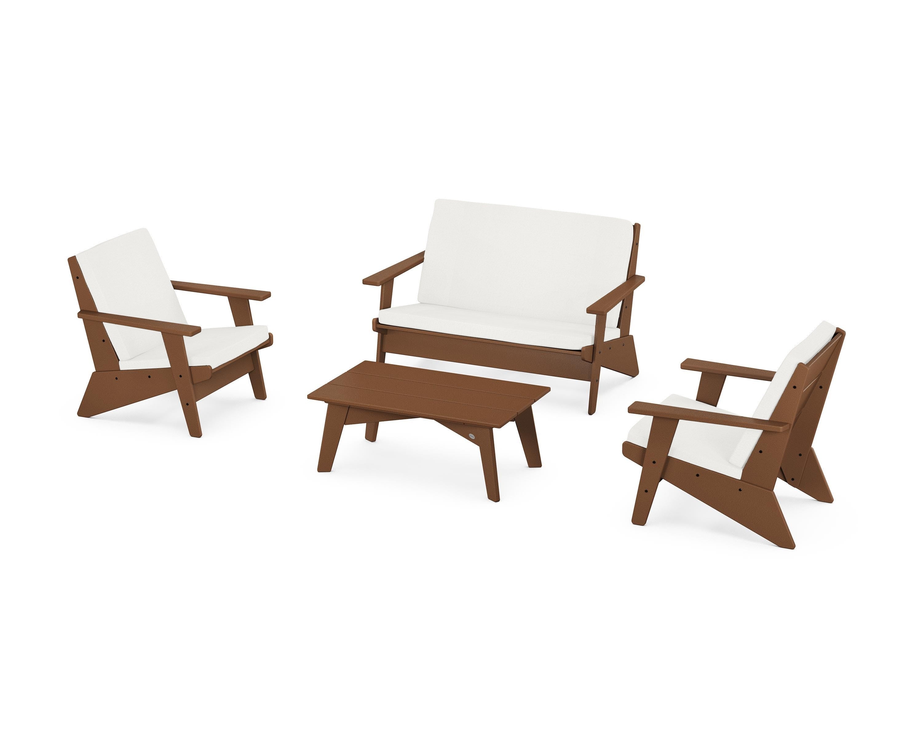 POLYWOOD® Riviera Modern Lounge 4-Piece Set in Teak / Natural Linen