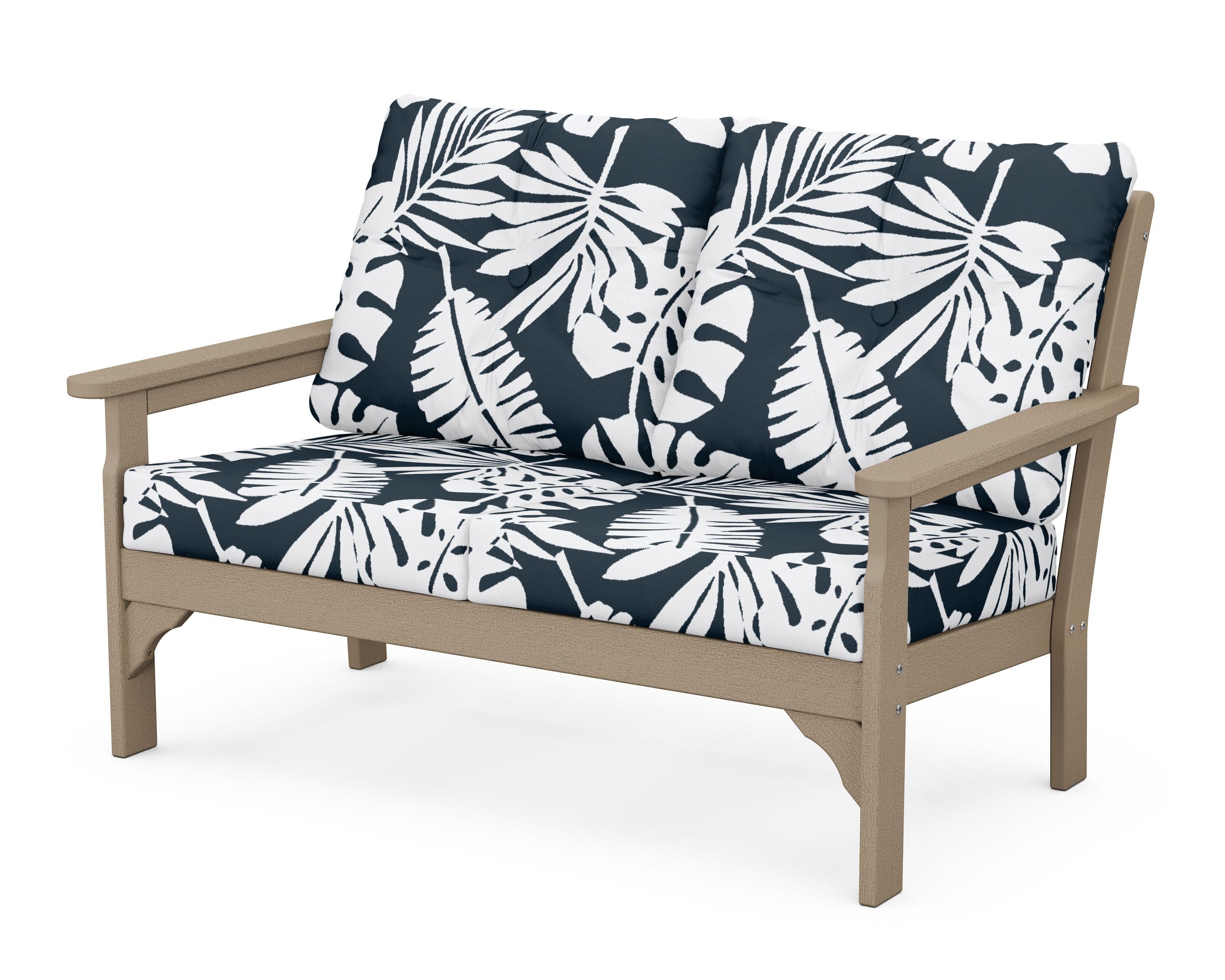 POLYWOOD® Vineyard Deep Seating Loveseat in Vintage Sahara / Leaf Marine Indigo