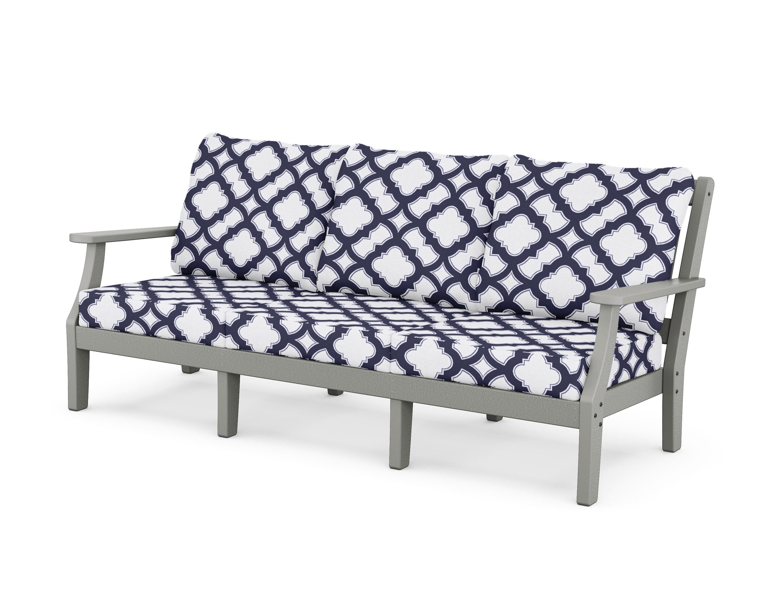 Martha Stewart by POLYWOOD® Chinoiserie Deep Seating Sofa in Slate Grey / Trellis Navy