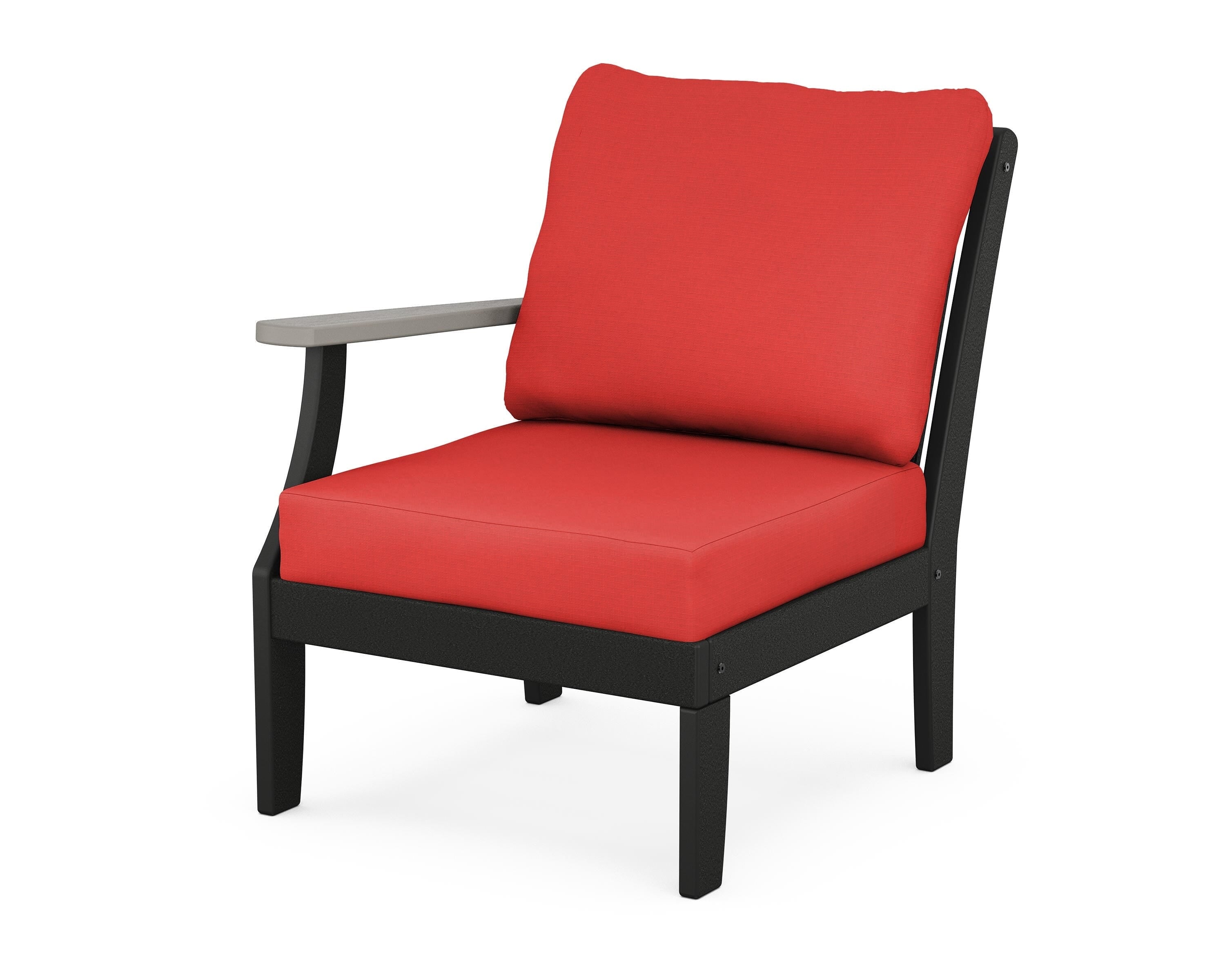 POLYWOOD® Braxton Modular Left Arm Chair in Black / Driftwood / Crimson Linen