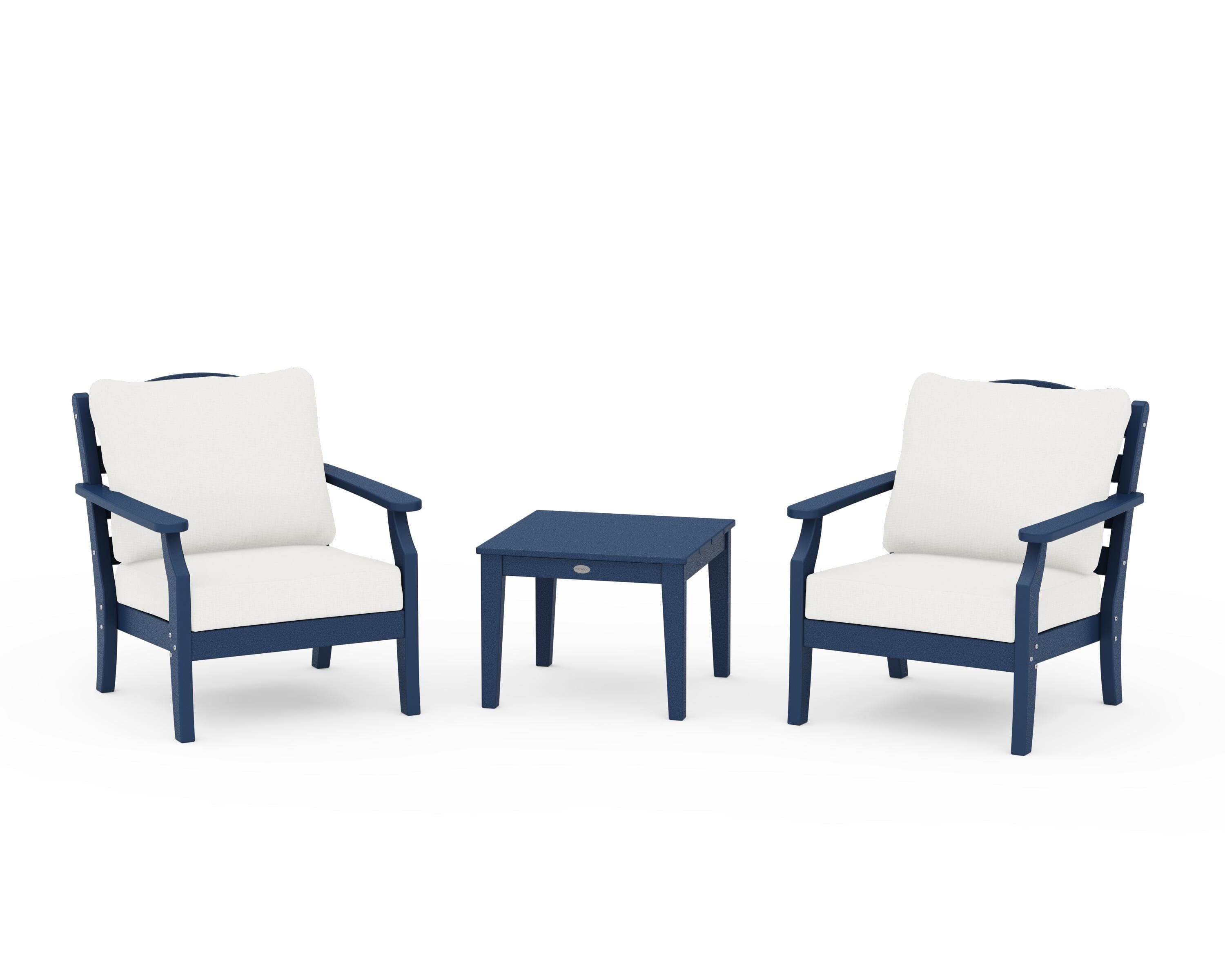 Draper James™ by POLYWOOD® Savannah 3-Piece Deep Seating Set in Navy / Natural Linen