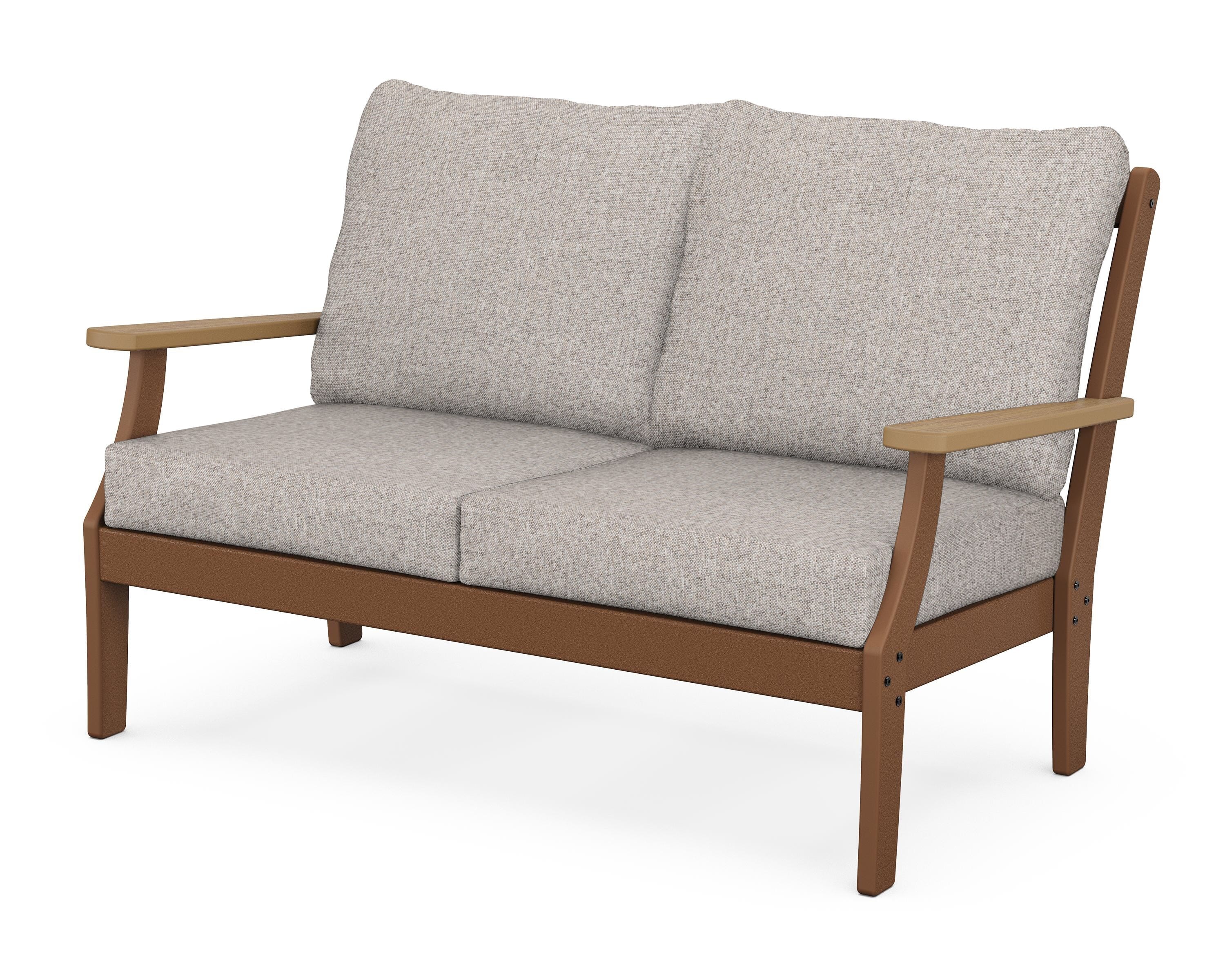 POLYWOOD® Braxton Deep Seating Loveseat in Teak / Natural / Weathered Tweed