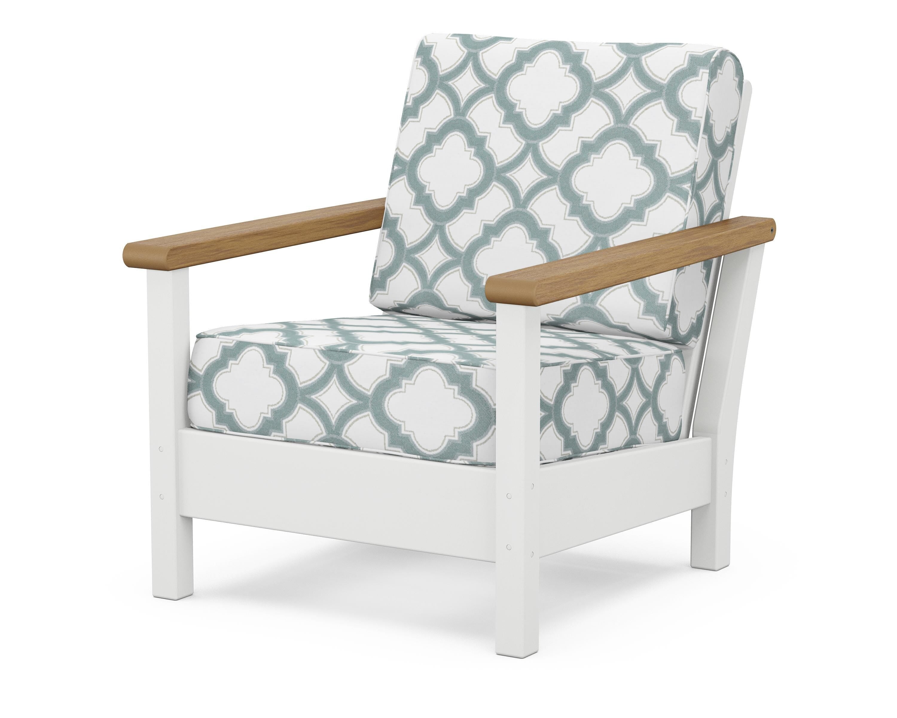 POLYWOOD® Harbour Deep Seating Chair in White / Natural / Trellis Glacier Spa