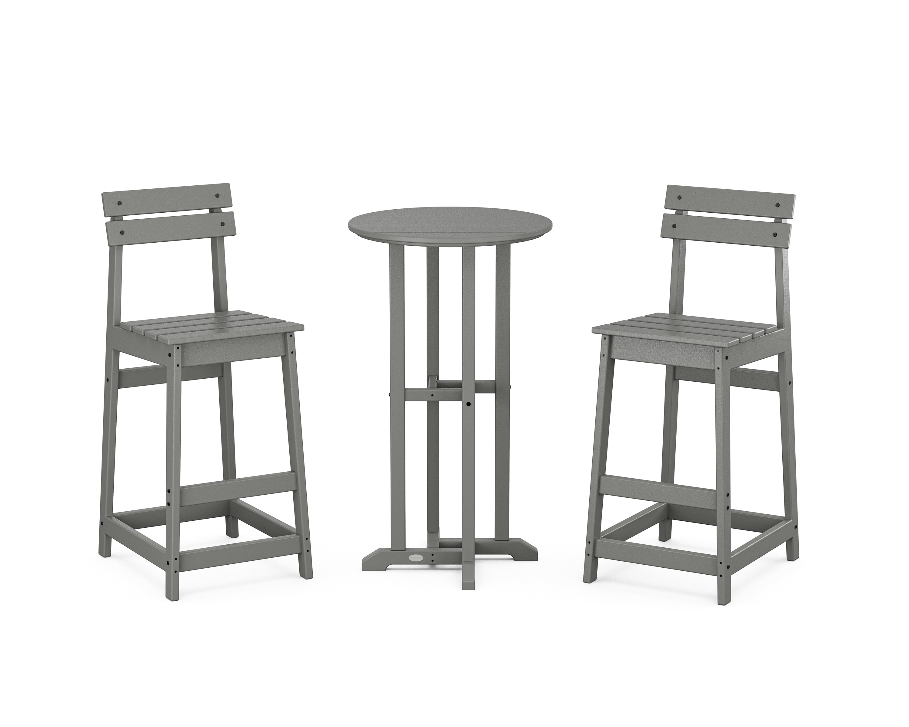 POLYWOOD® Modern Studio Plaza Bar Chair 3-Piece Bistro Set in Slate Grey
