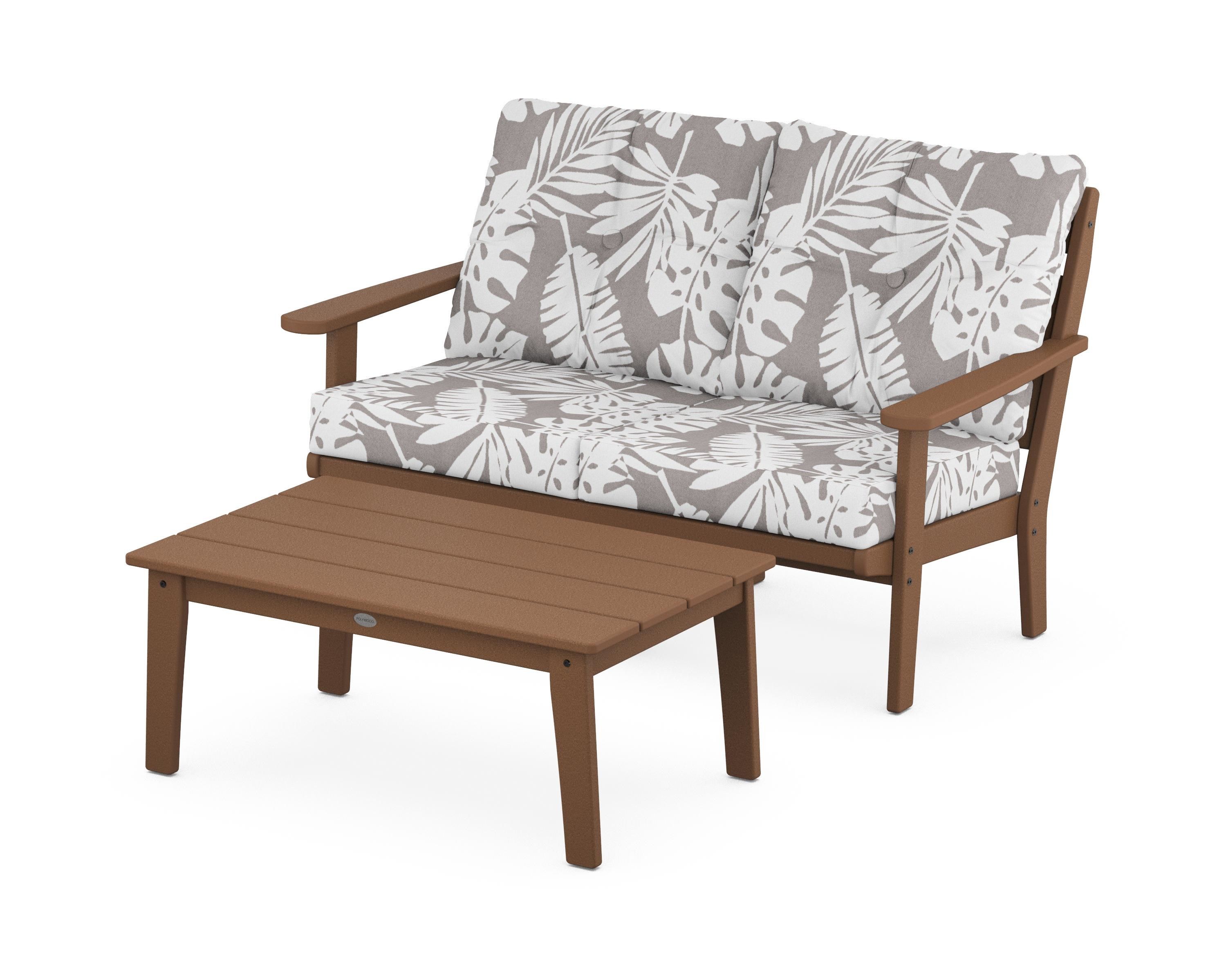 POLYWOOD® Lakeside 2-Piece Lounge Loveseat Set in Teak / Leaf Grey Mist