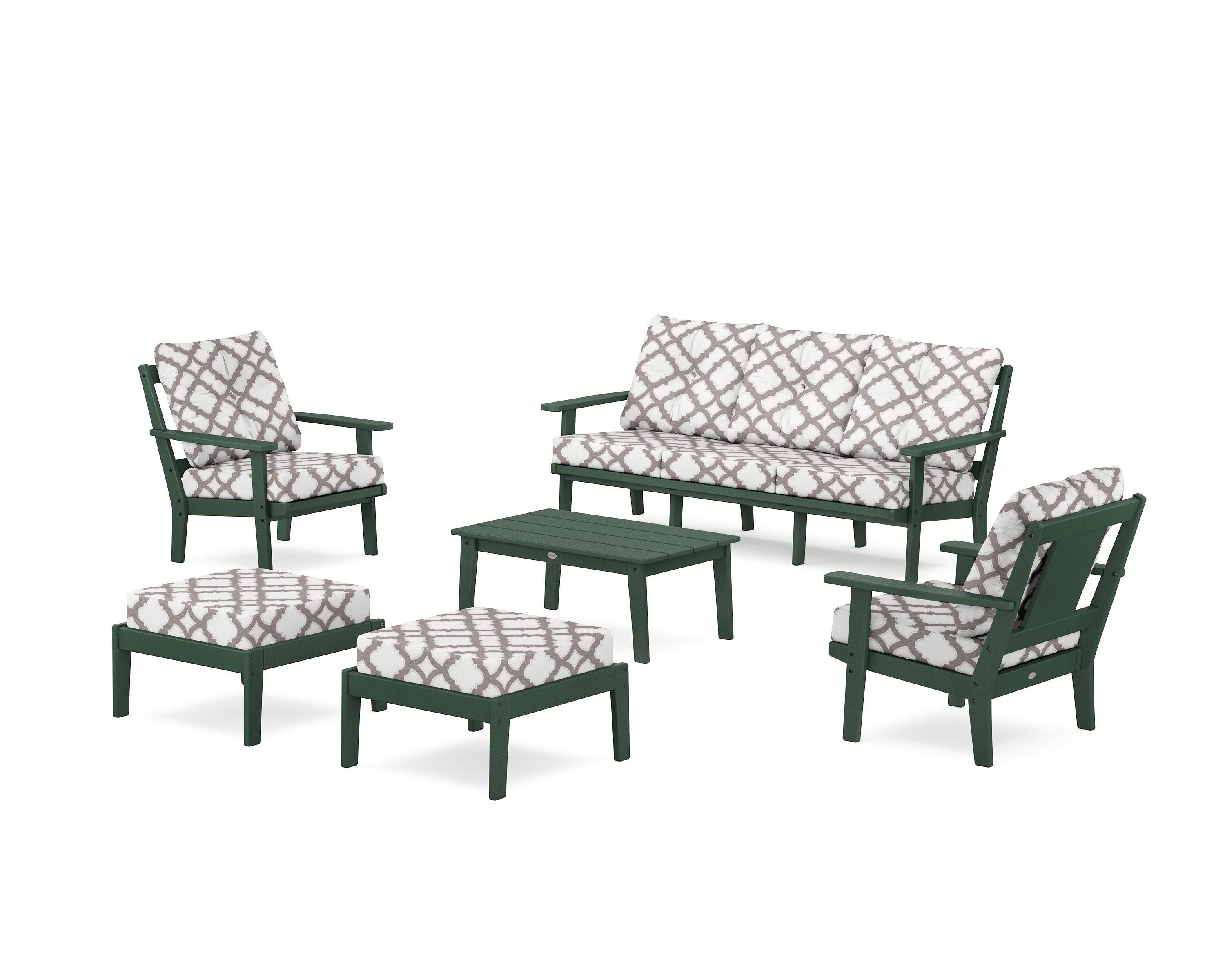 POLYWOOD® Prairie 6-Piece Lounge Sofa Set in Green / Trellis Grey Mist