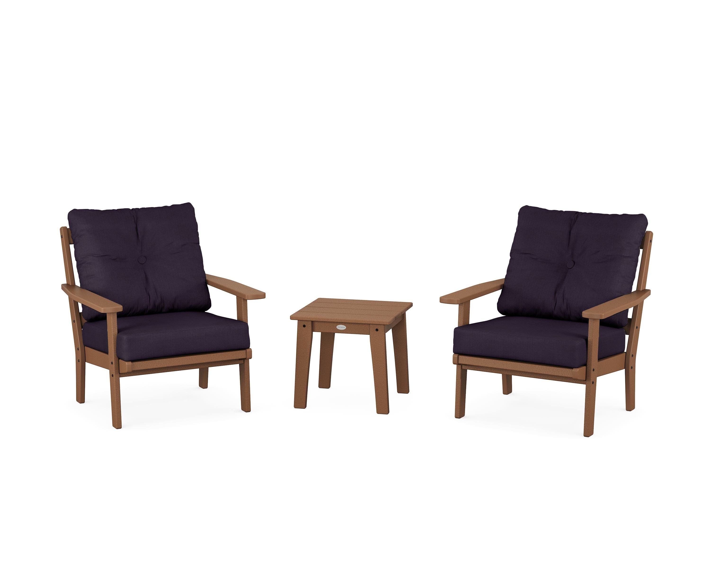 POLYWOOD® Oxford 3-Piece Deep Seating Set in Teak / Navy Linen