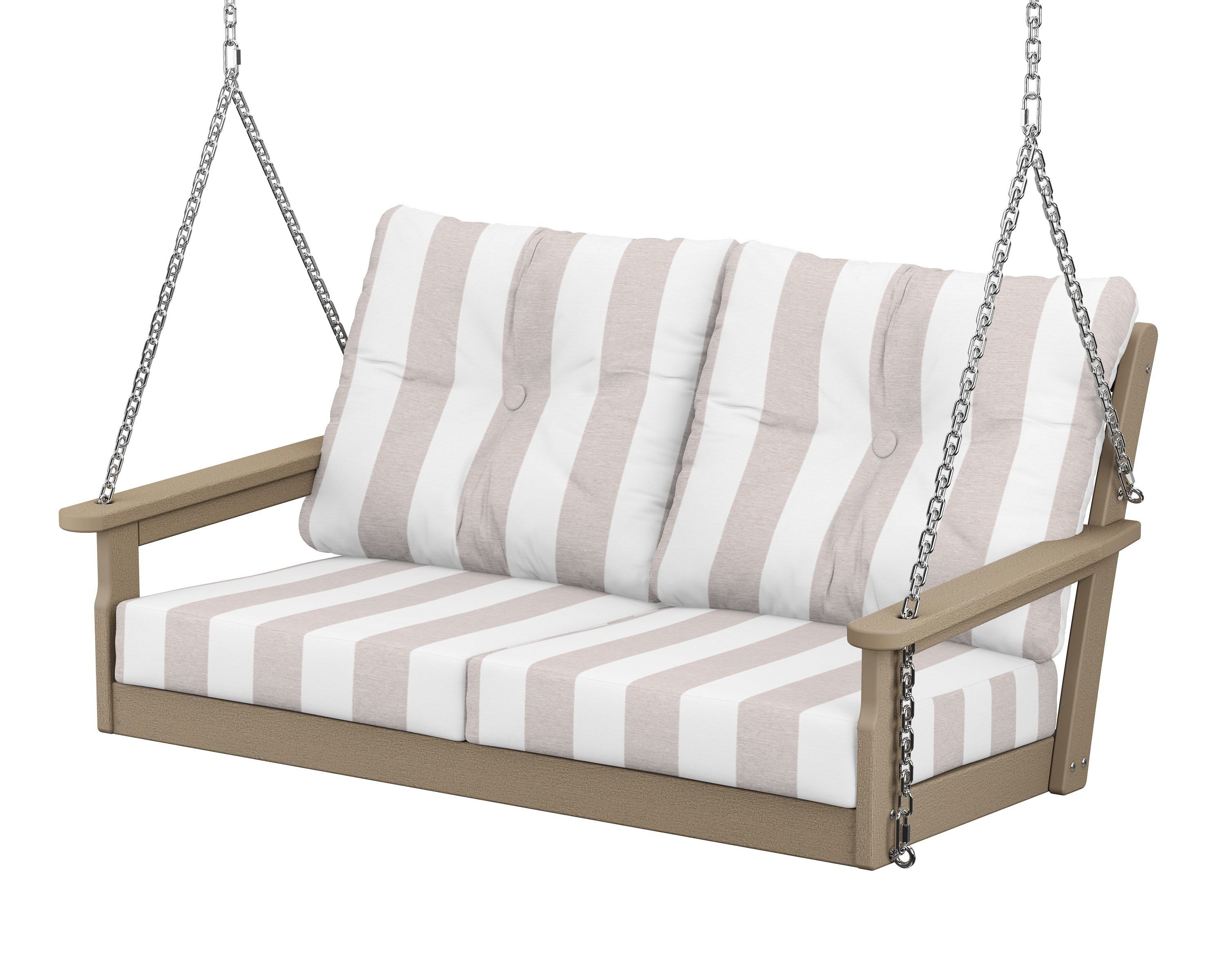 POLYWOOD® Vineyard Deep Seating Swing in Vintage Sahara / Cabana Stripe Dune Burlap