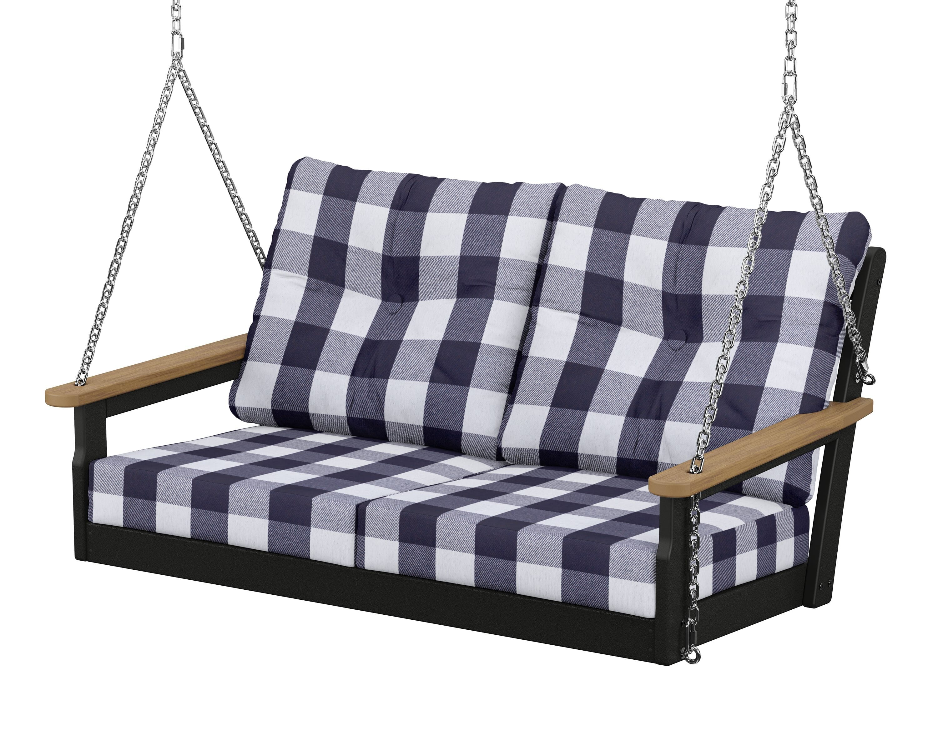 POLYWOOD® Vineyard Deep Seating Swing in Black / Natural / Buffalo Plaid Navy