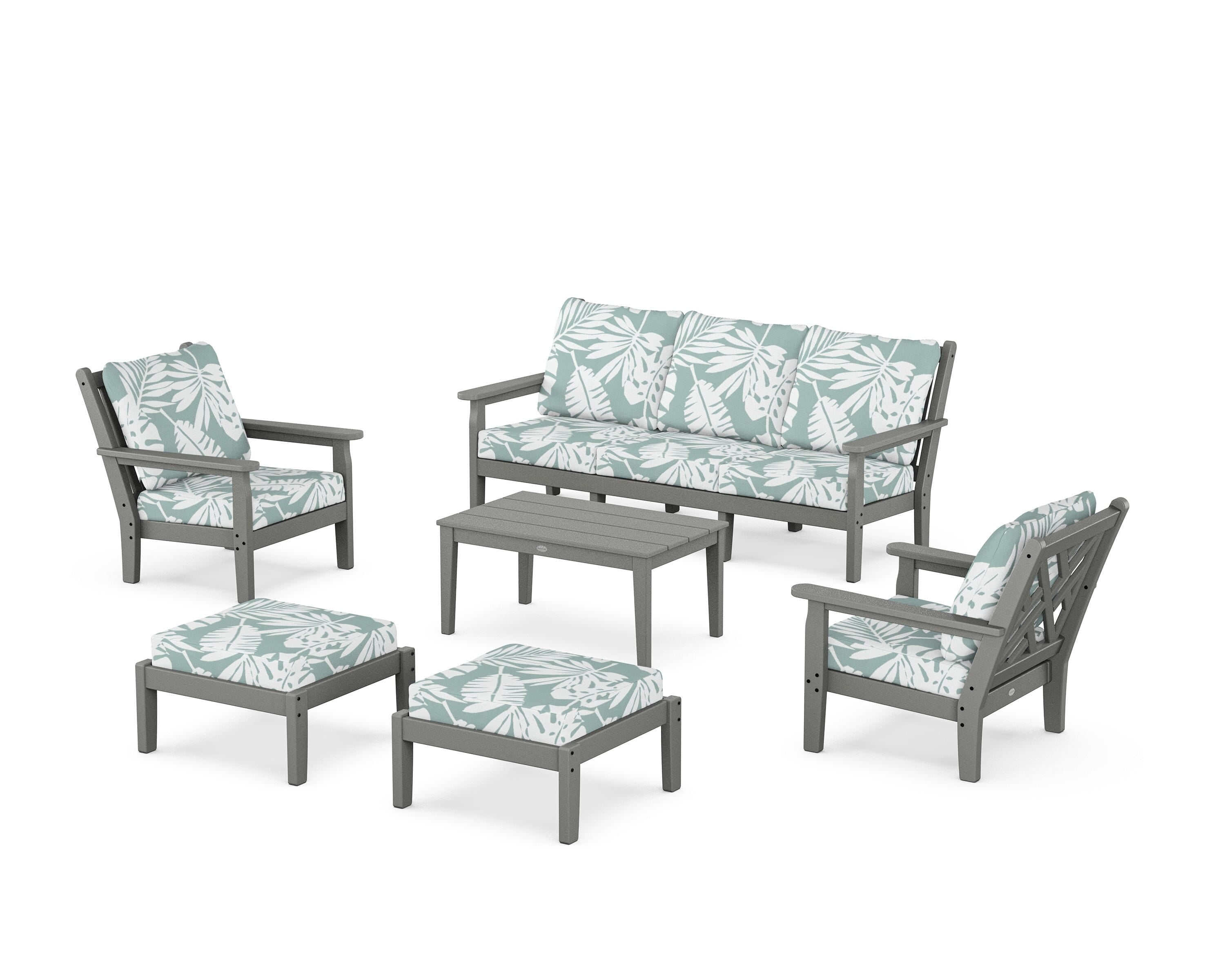 POLYWOOD® Chippendale 6-Piece Lounge Sofa Set in Slate Grey / Leaf Glacier Spa