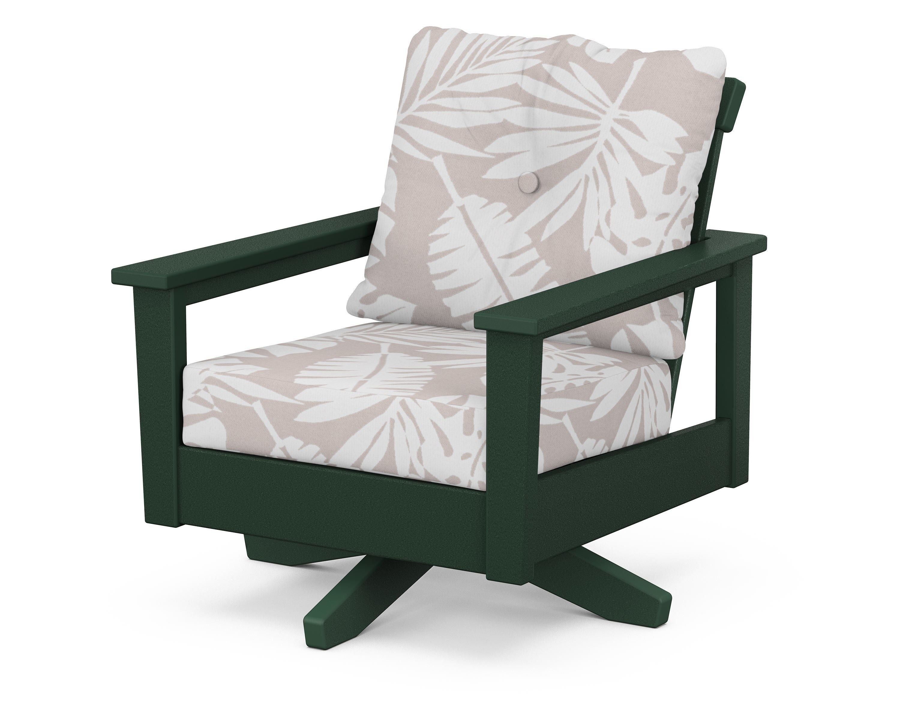 POLYWOOD® Prescott Deep Seating Swivel Chair in Green / Leaf Dune Burlap