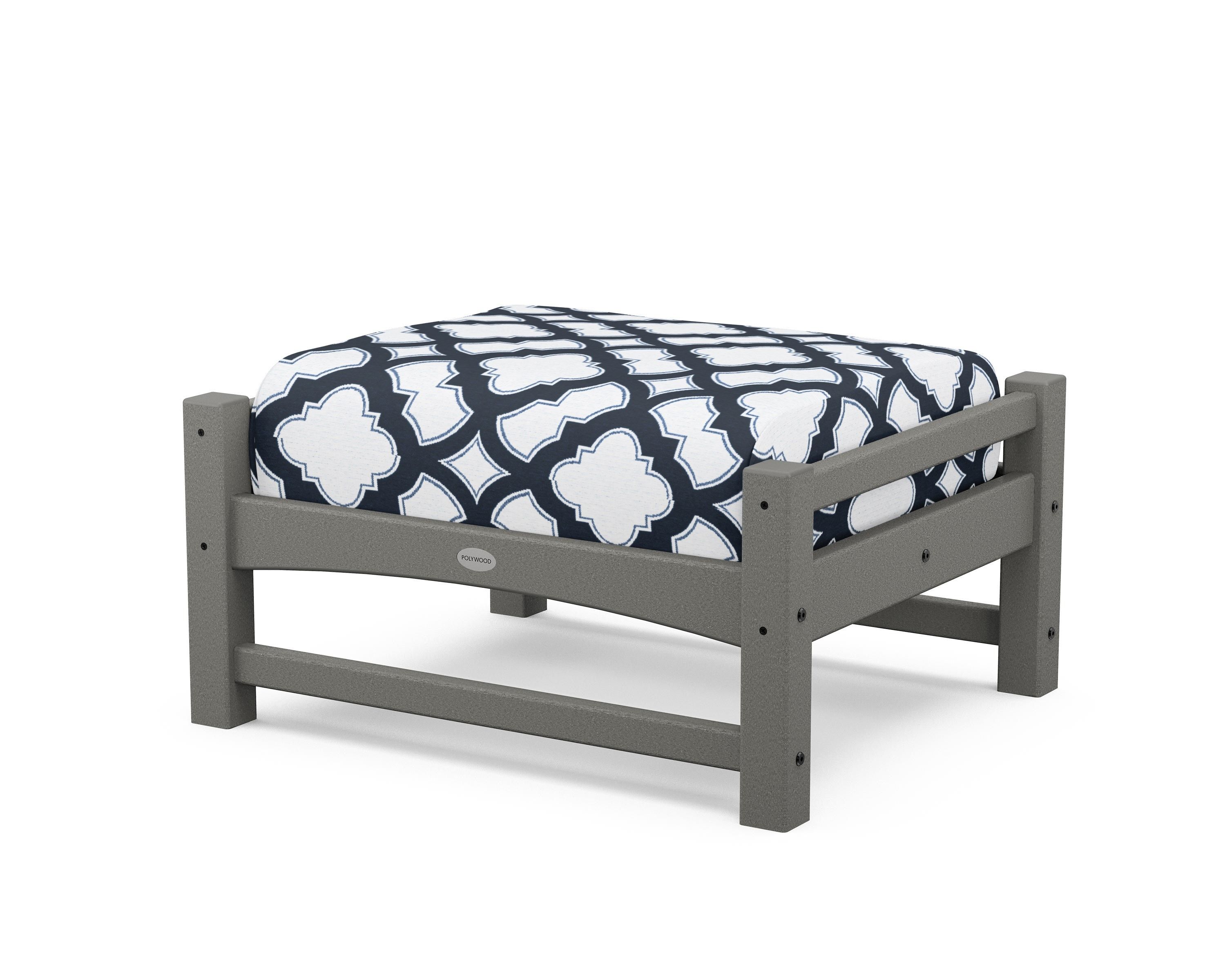 POLYWOOD® Club Ottoman in Slate Grey / Trellis Marine Indigo