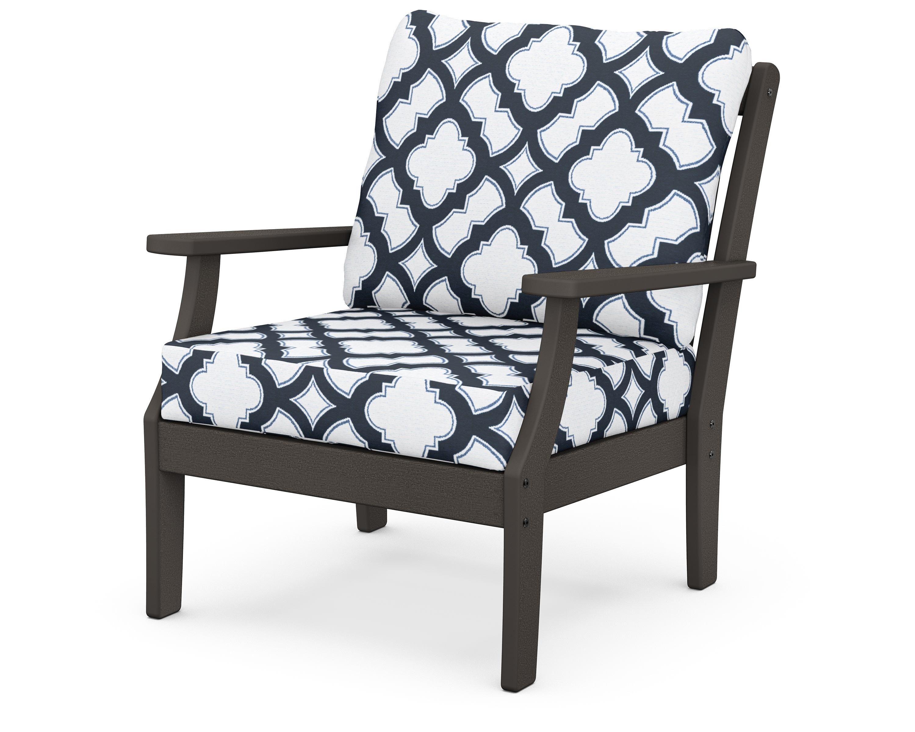 POLYWOOD® Braxton Deep Seating Chair in Vintage Coffee / Trellis Marine Indigo
