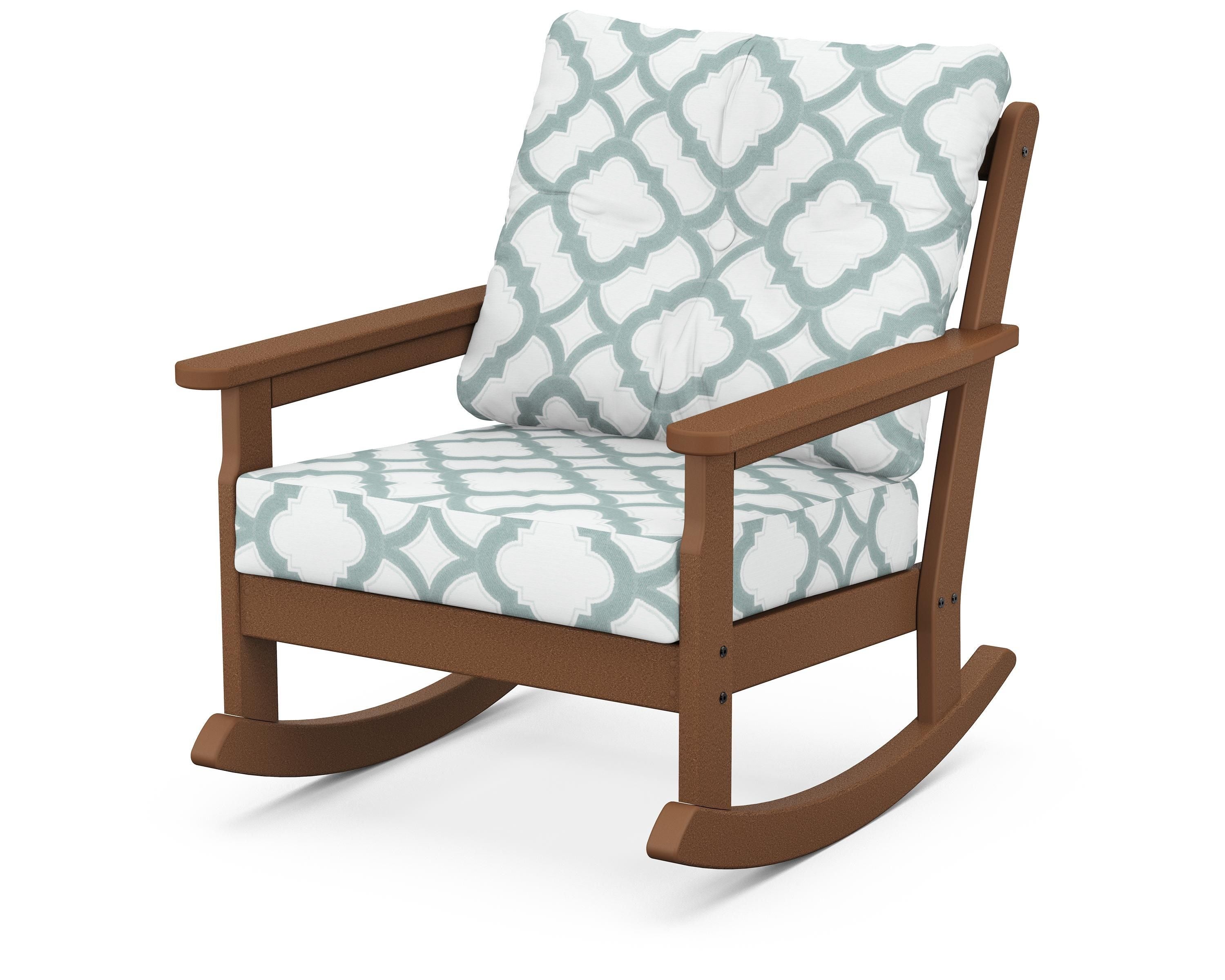 POLYWOOD® Vineyard Deep Seating Rocking Chair in Teak / Trellis Glacier Spa