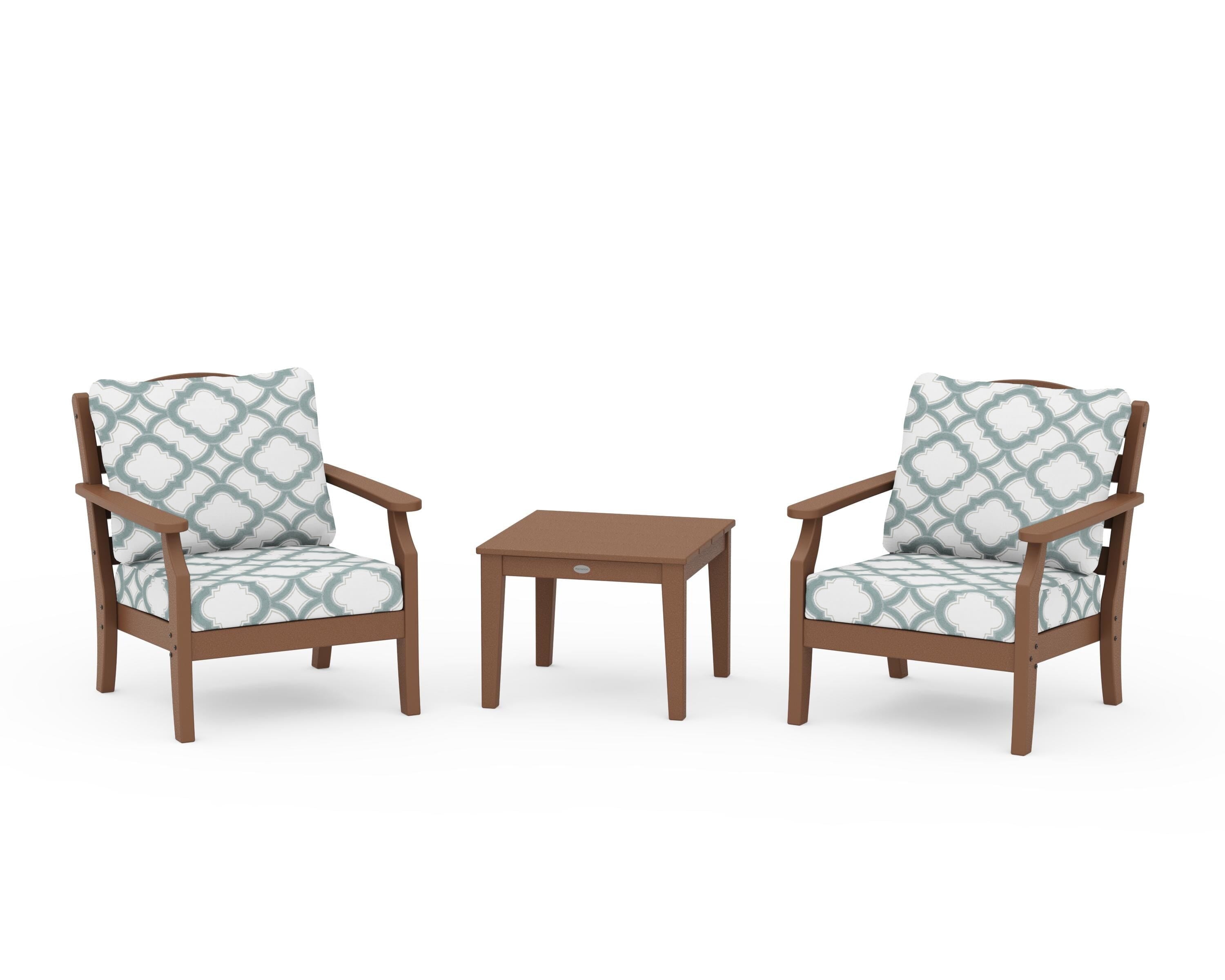 Draper James™ by POLYWOOD® Savannah 3-Piece Deep Seating Set in Teak / Trellis Glacier Spa