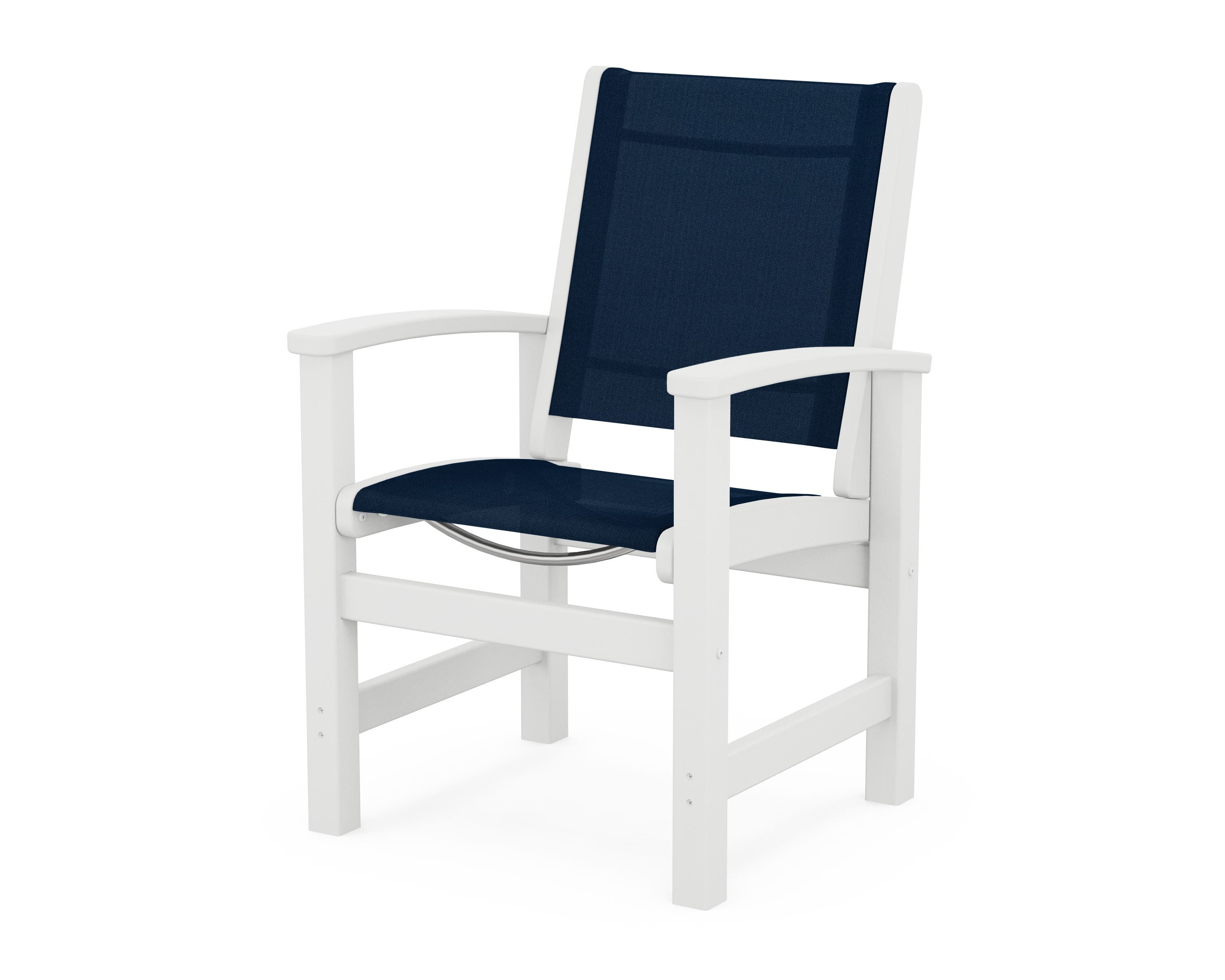 POLYWOOD® Coastal Dining Chair in White / Navy Blue Sling