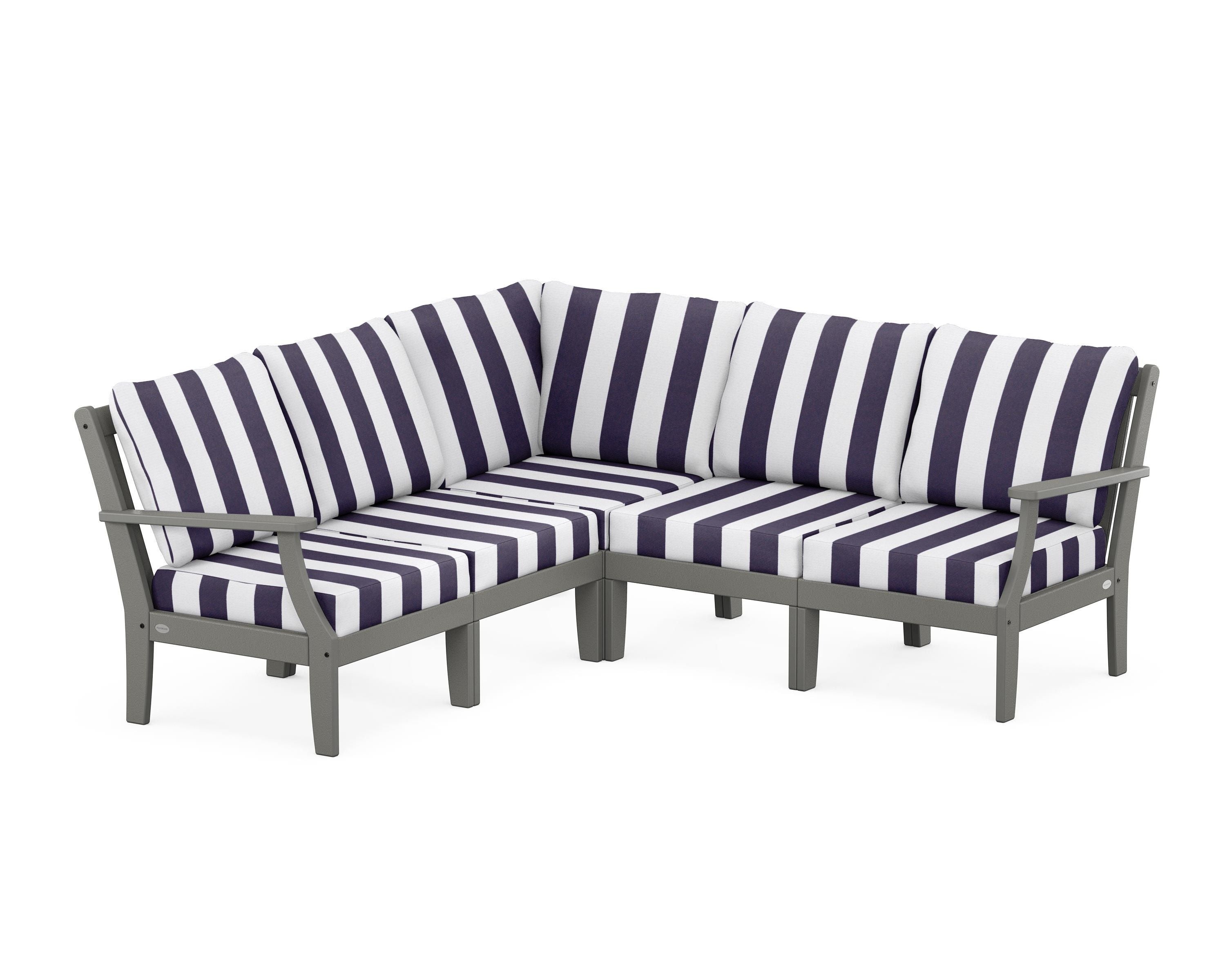 POLYWOOD® Braxton Modular 5-Piece Deep Seating Set in Slate Grey / Cabana Stripe Navy