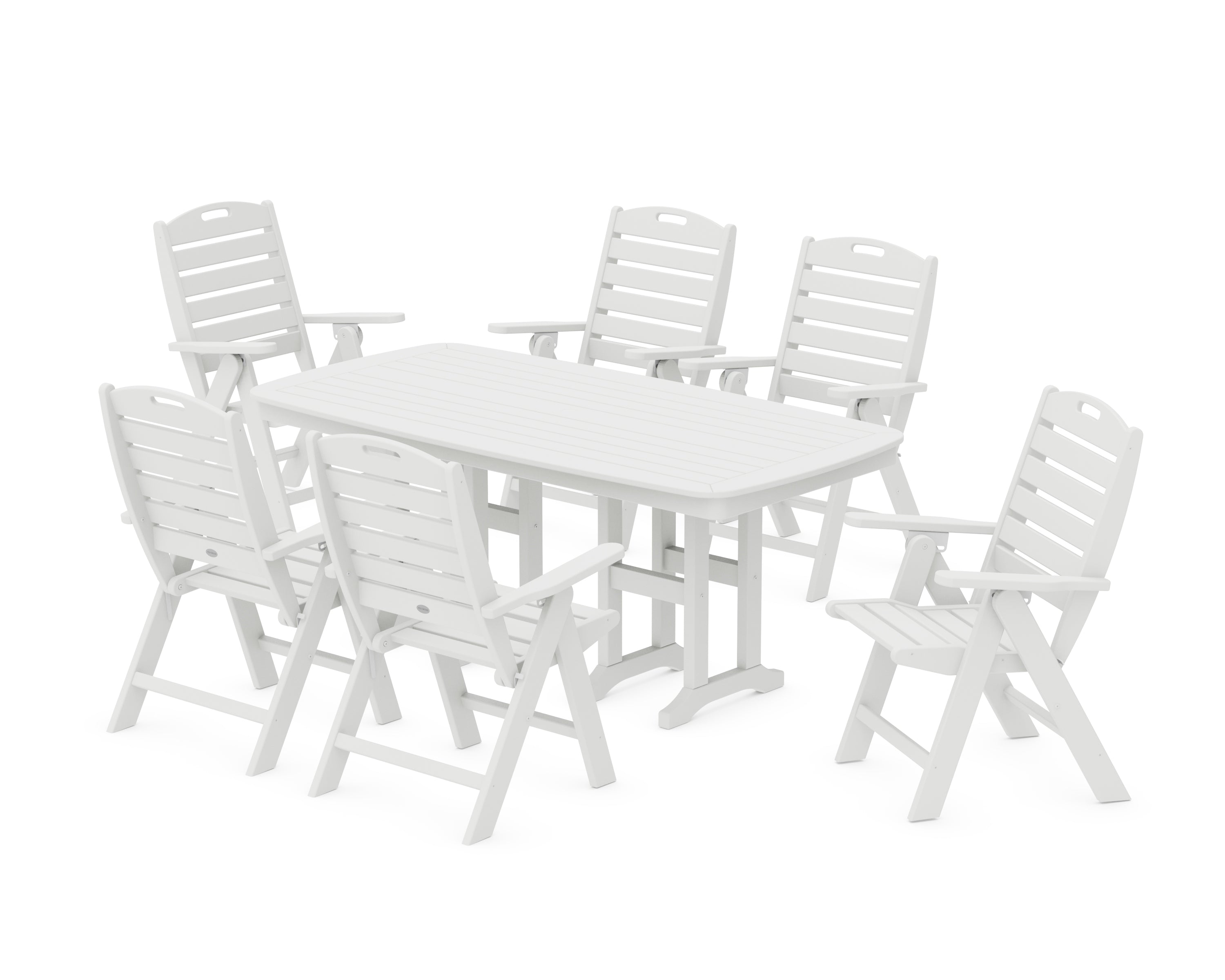 POLYWOOD® Nautical Folding Highback Chair 7-Piece Dining Set in White