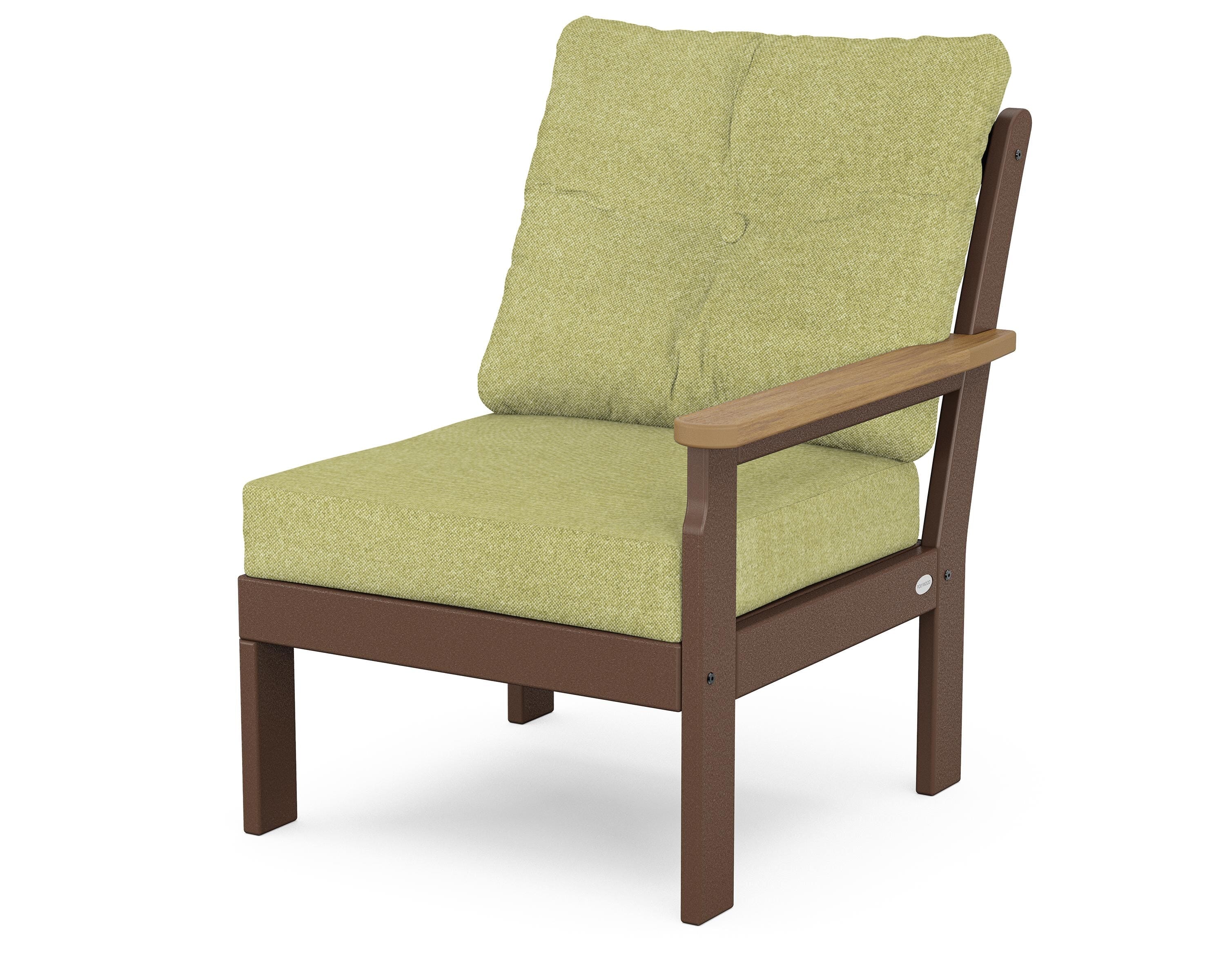 POLYWOOD® Vineyard Modular Right Arm Chair in Mahogany / Natural / Chartreuse Boucle