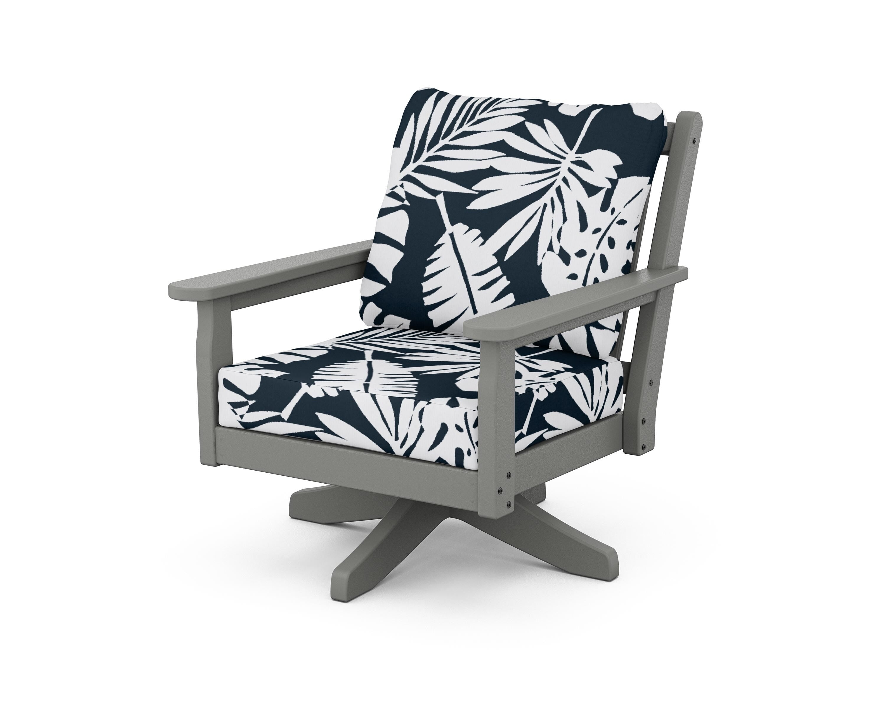 POLYWOOD® Chippendale Deep Seating Swivel Chair in Slate Grey / Leaf Marine Indigo