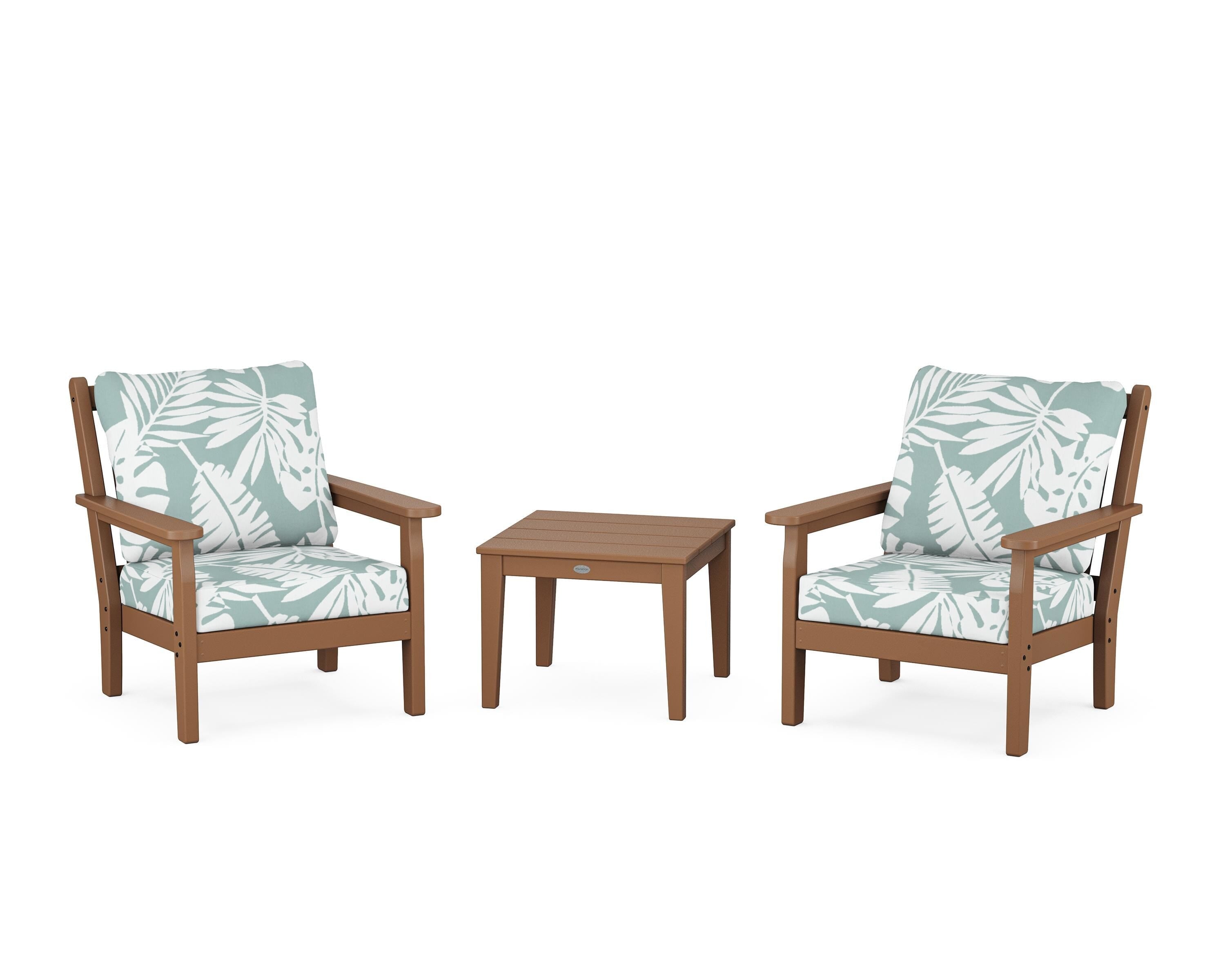POLYWOOD® Chippendale 3-Piece Deep Seating Set in Teak / Leaf Glacier Spa