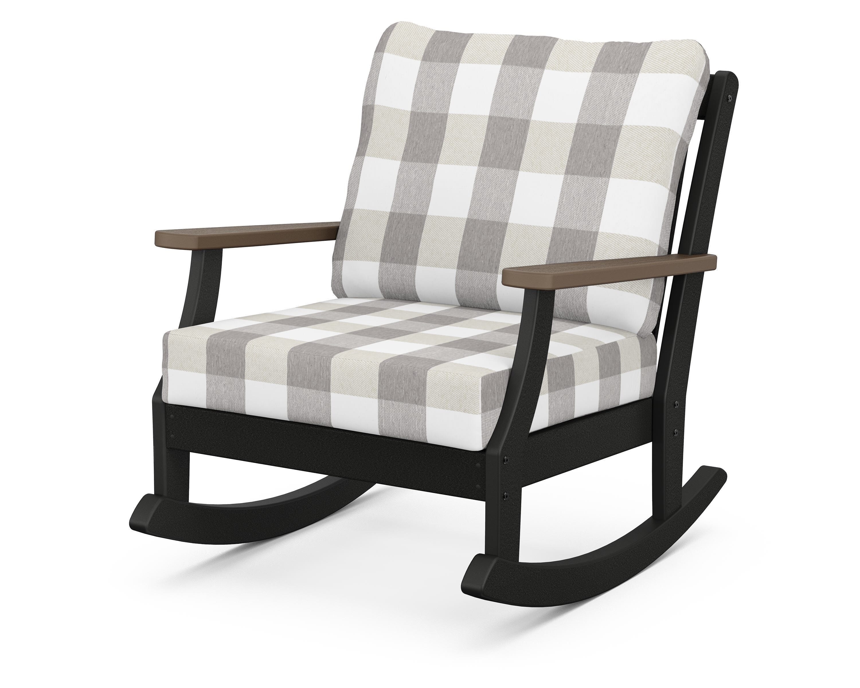 POLYWOOD® Braxton Deep Seating Rocking Chair in Black / Kona / Buffalo Plaid Grey Mist
