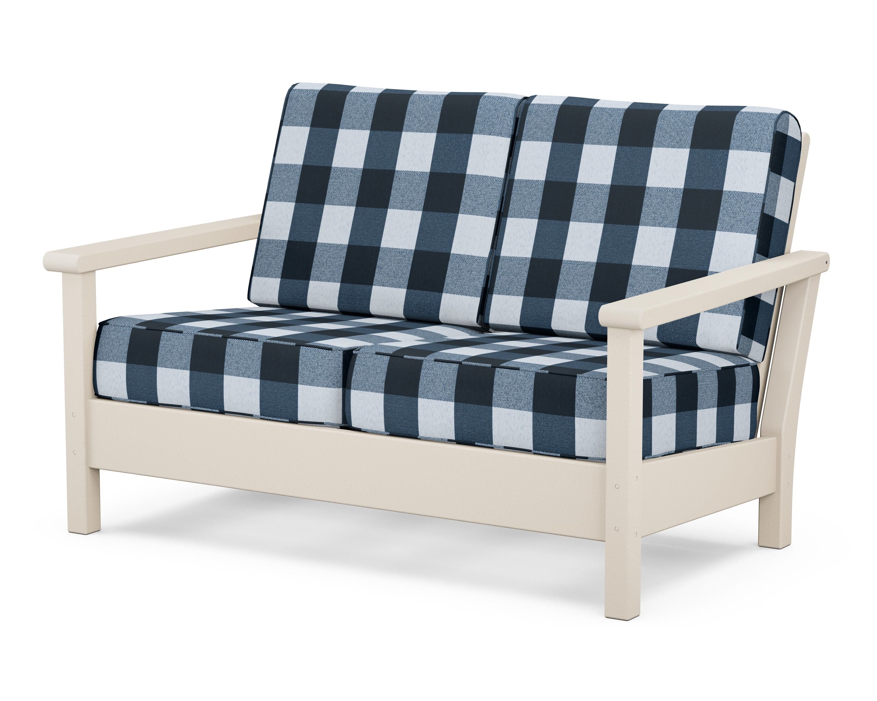 POLYWOOD® Harbour Deep Seating Loveseat in Sand / Buffalo Plaid Marine Indigo